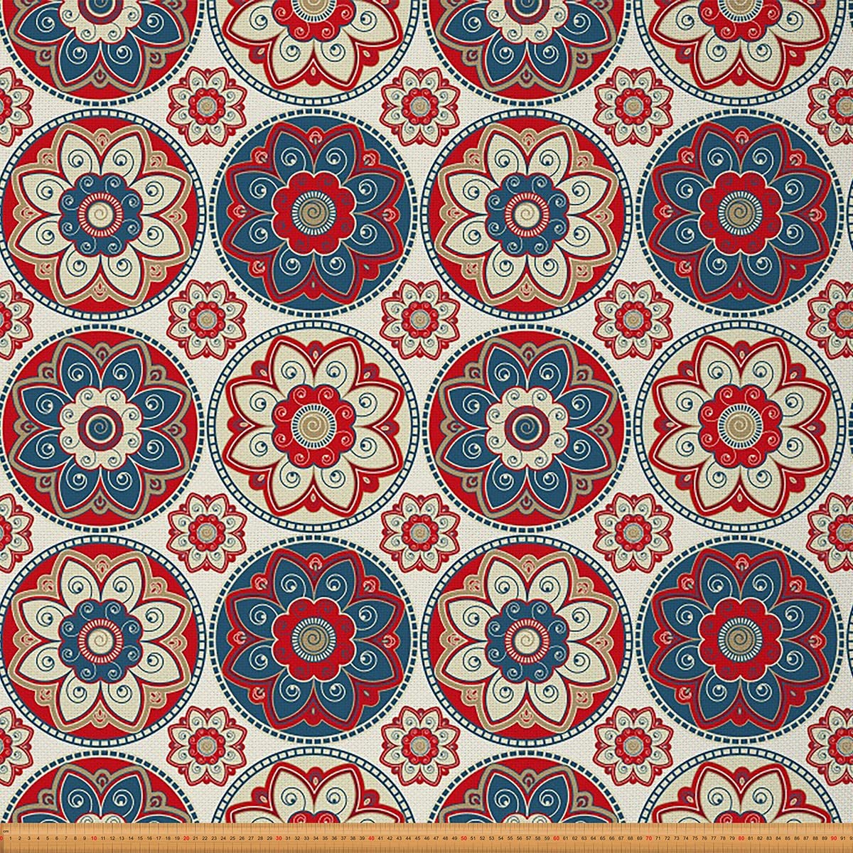 Loussiesd Boho Mandala Upholstery Fabric by The Yard,Bohemian Style Reupholstery Fabric for Chairs,Exotic Floral Waterproof Outdoor Fabric,5 Yard,(L460*W150cm) Blue Red Yellow