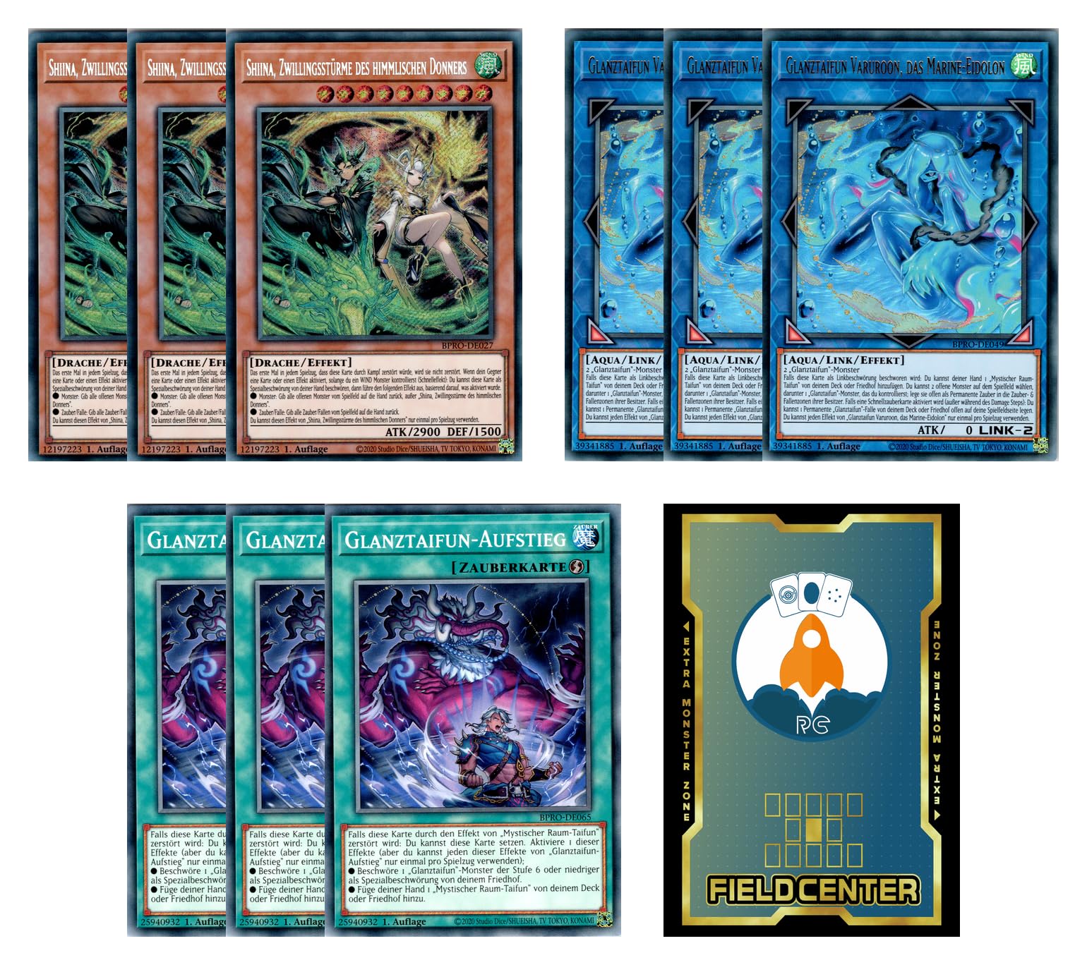 Glanztaifun Deck Core (9 Karten) - Deutsch - 1. Auflage - Yugioh - Burst Protocol - mit RC-Fieldcenter