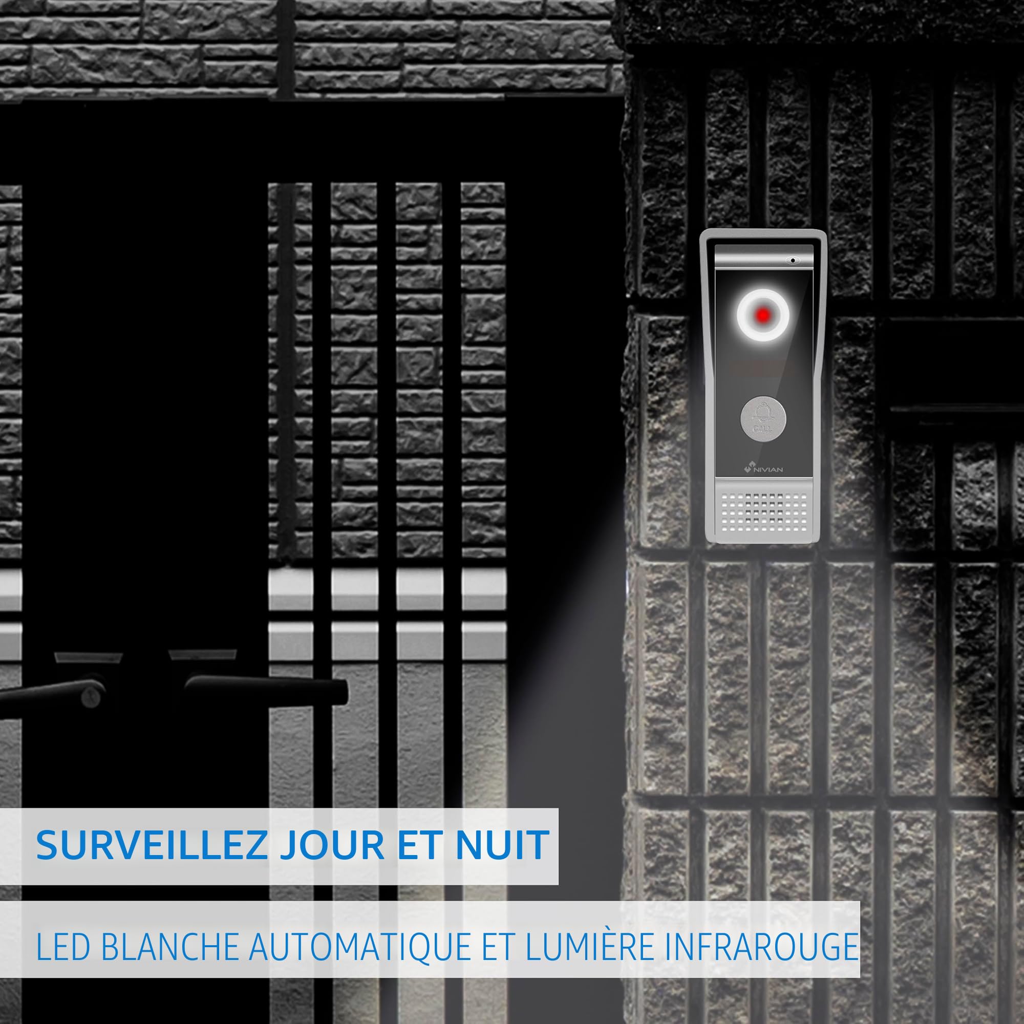 NIVIAN Interphone Vidéo 2 Fils Analogique Moniteur 7” IP65 IK07 Anti-Vandalisme Vision Nocturne IR Audio Bidirectionnel Ouvre-Porte Électrique