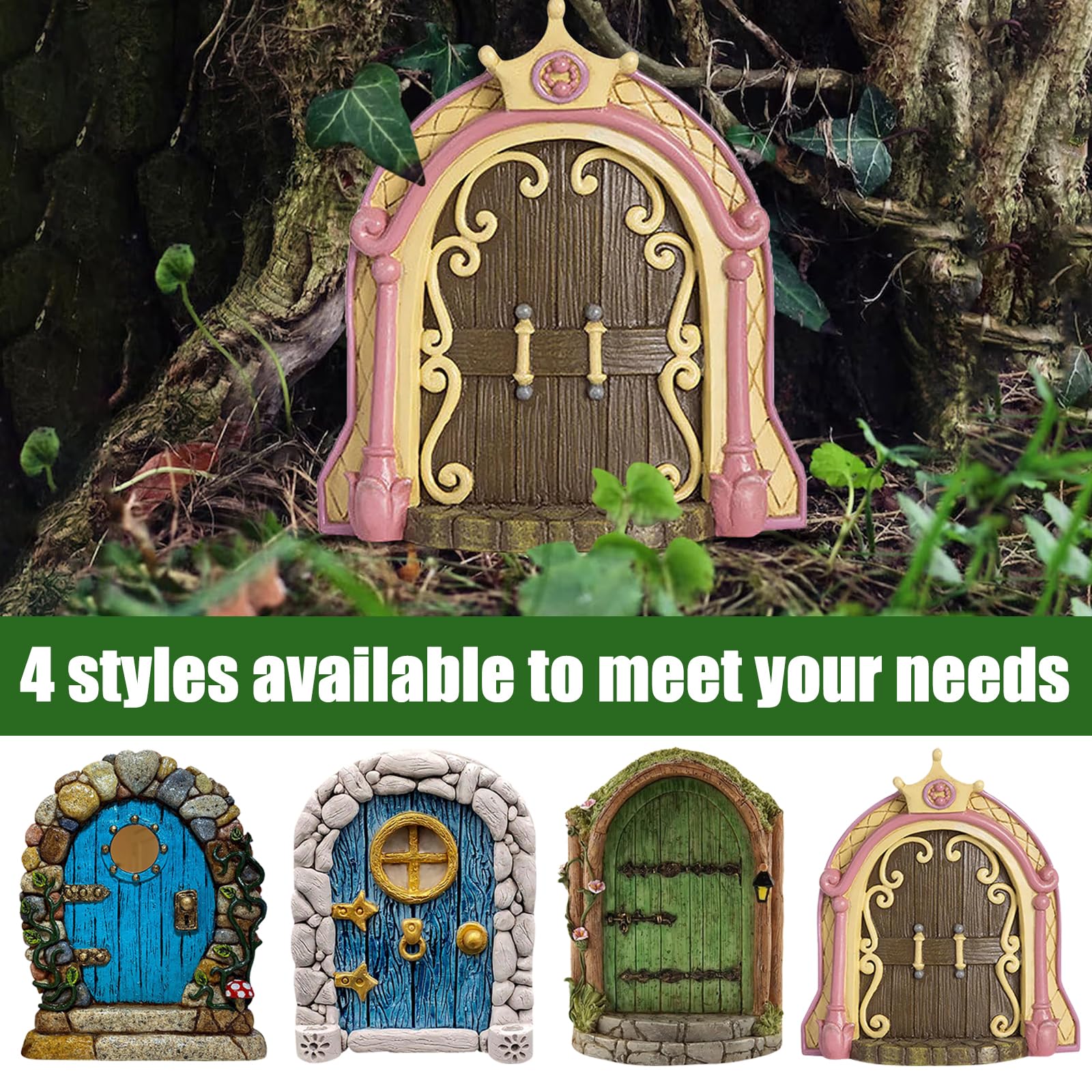 TYXHXTF 4 Pcs Puerta de Hadas, Puerta Miniatura de Árboles de Jardín, Exterior Puerta Hada Gnómica, Decoración de Árbol y Al Aire Libre