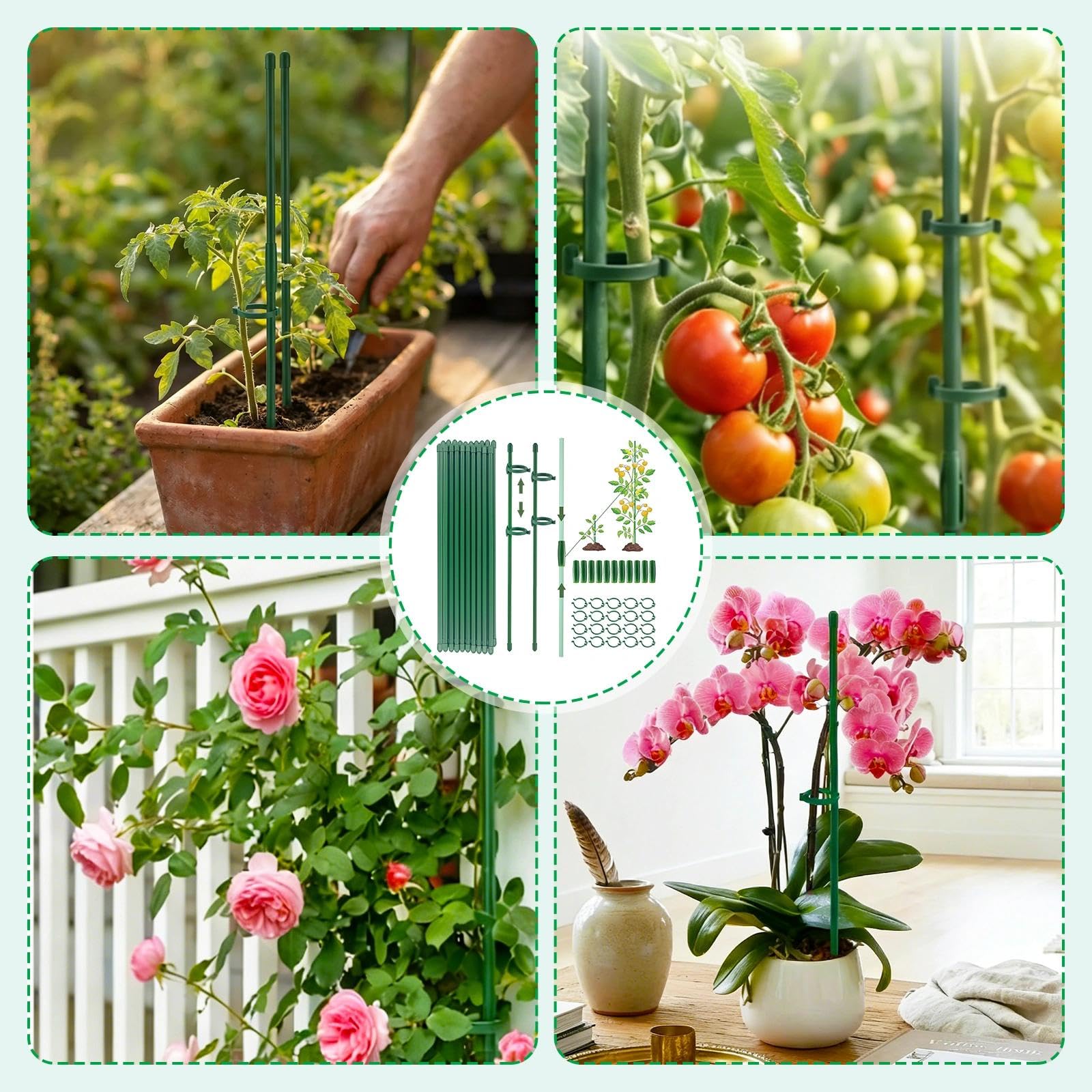 20 Piezas Tutores para Plantas, Palos para Sujetar Plantas con 20 Clips Plantas 10 Tubos de Extensión, para Plantas para Orquídeas, Tomates, Peonías, Enredaderas (90 PCS)