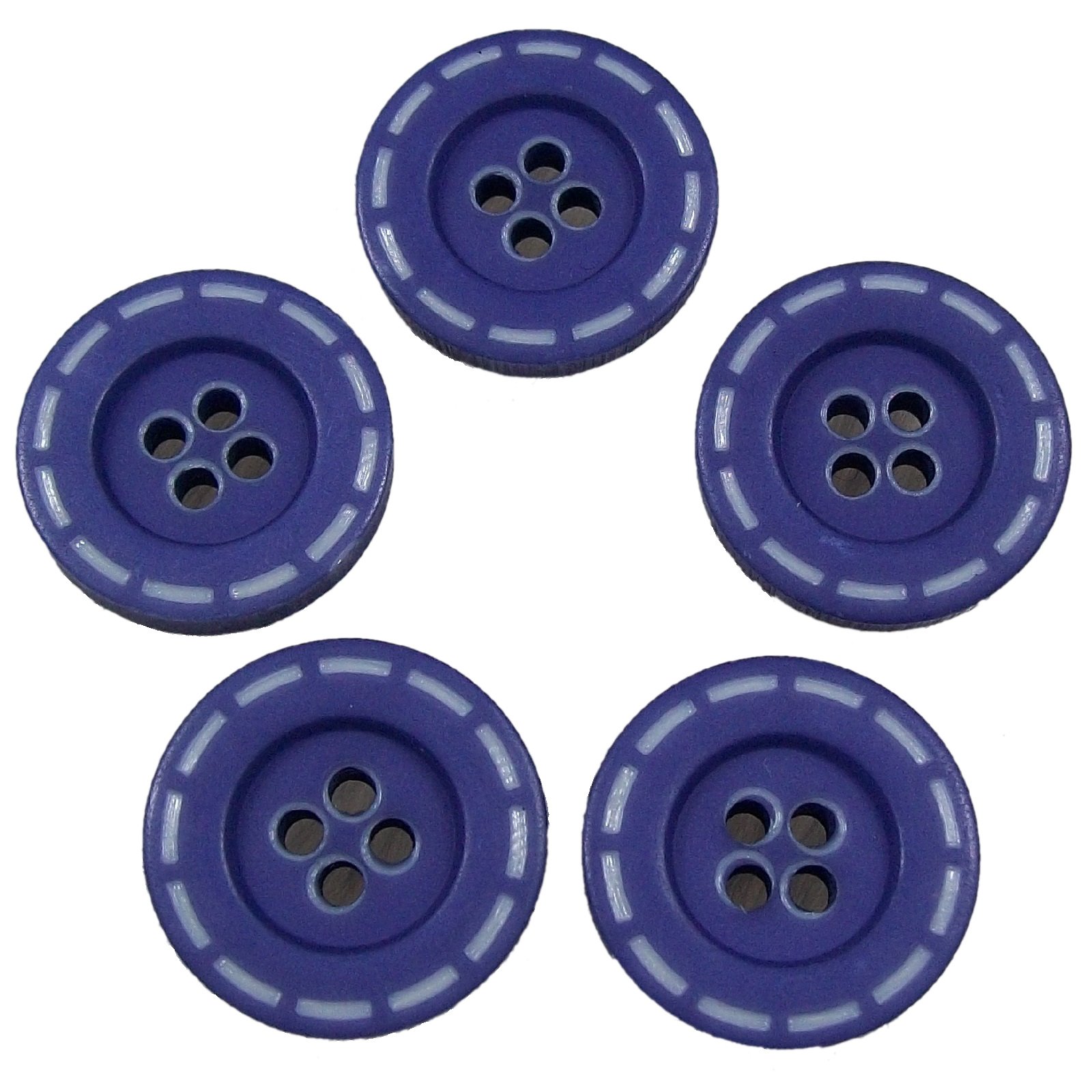 Stitched Edge Effect Four Hole Buttons 17mm Pack of 5 (Purple)