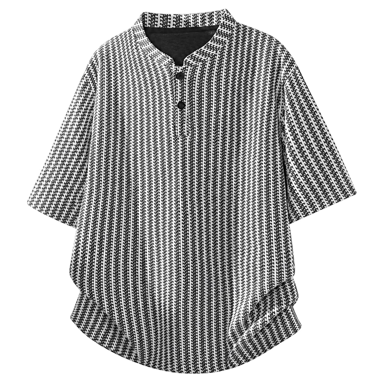[KOTRBOY] 【高見え・ムレない・さらさら】 ヘリンボーン柄 ヘンリーネック Tシャツ 半袖 メンズ 大きいサイズ M～5XL 通気性 アイロン不要 夏カジュアル 部屋着 ブラック/ホワイト/グレー-white-5XL