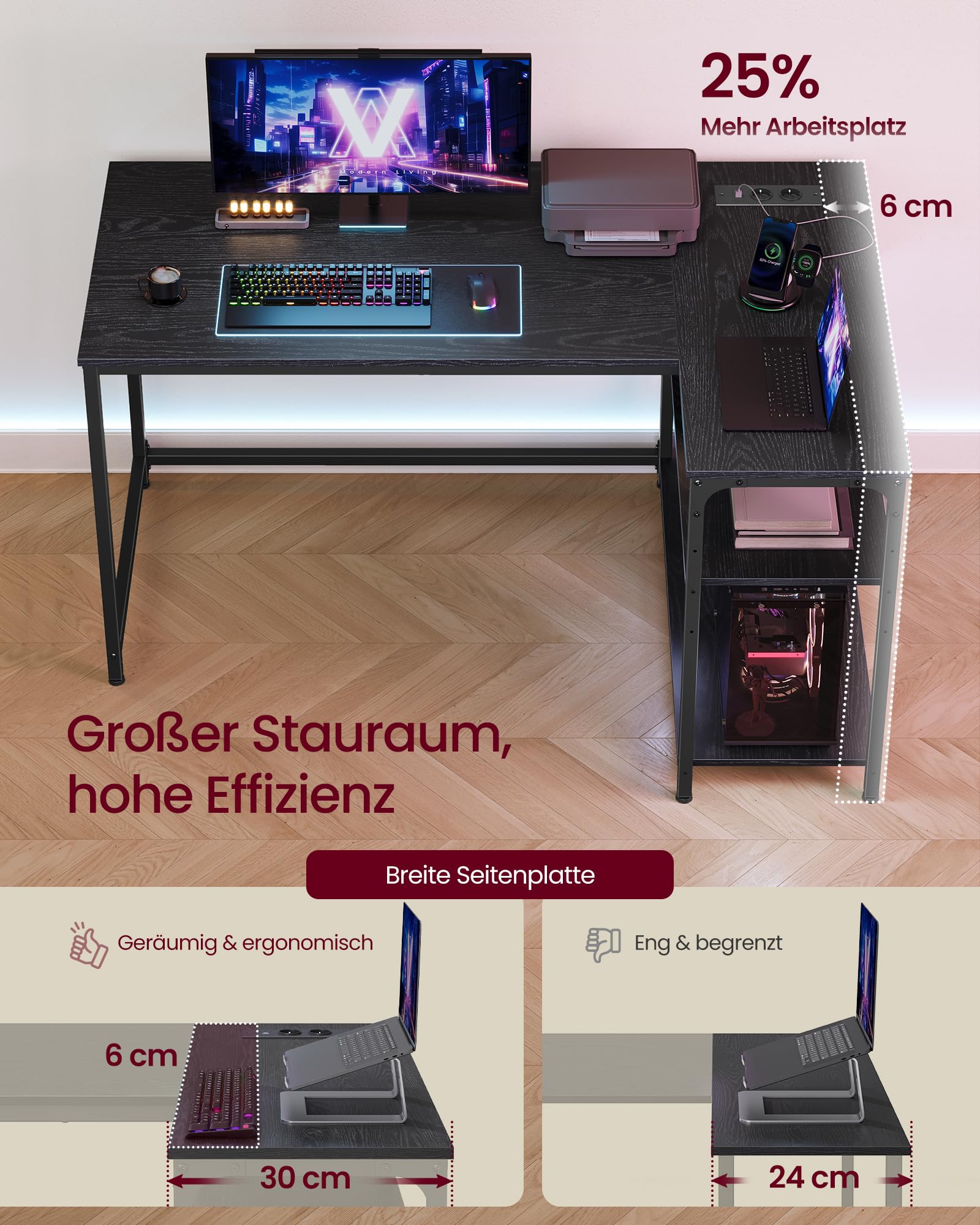 Vasagle Eckschreibtisch in L-Form – Bild 3