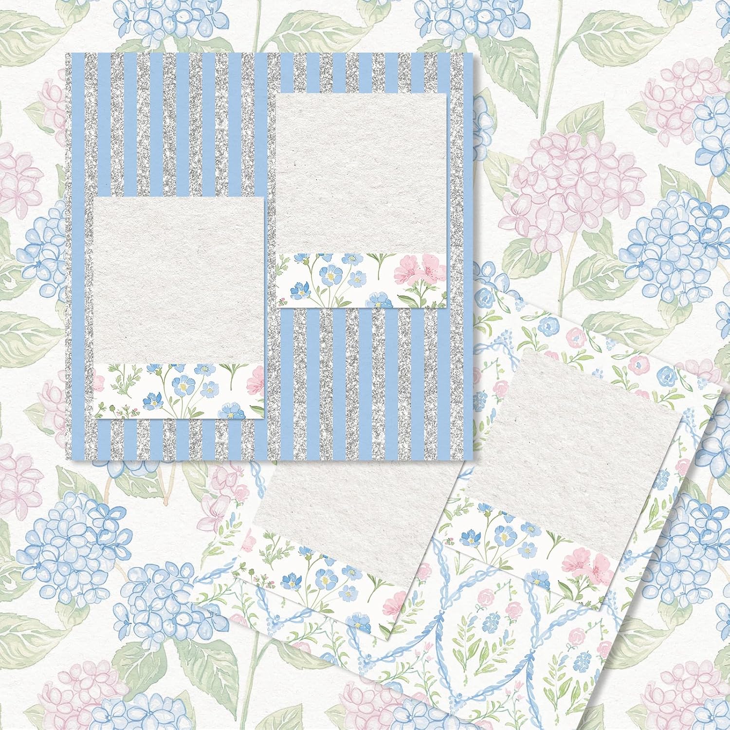 FYSUIMU 24 Sheets Hydrangea Pattern Paper Light Blue Pink Floral Double Sided Scrapbook Specialty Paper for Spring DIY Crafts Card Making Photo Album Decor, 6 x 6 Inch