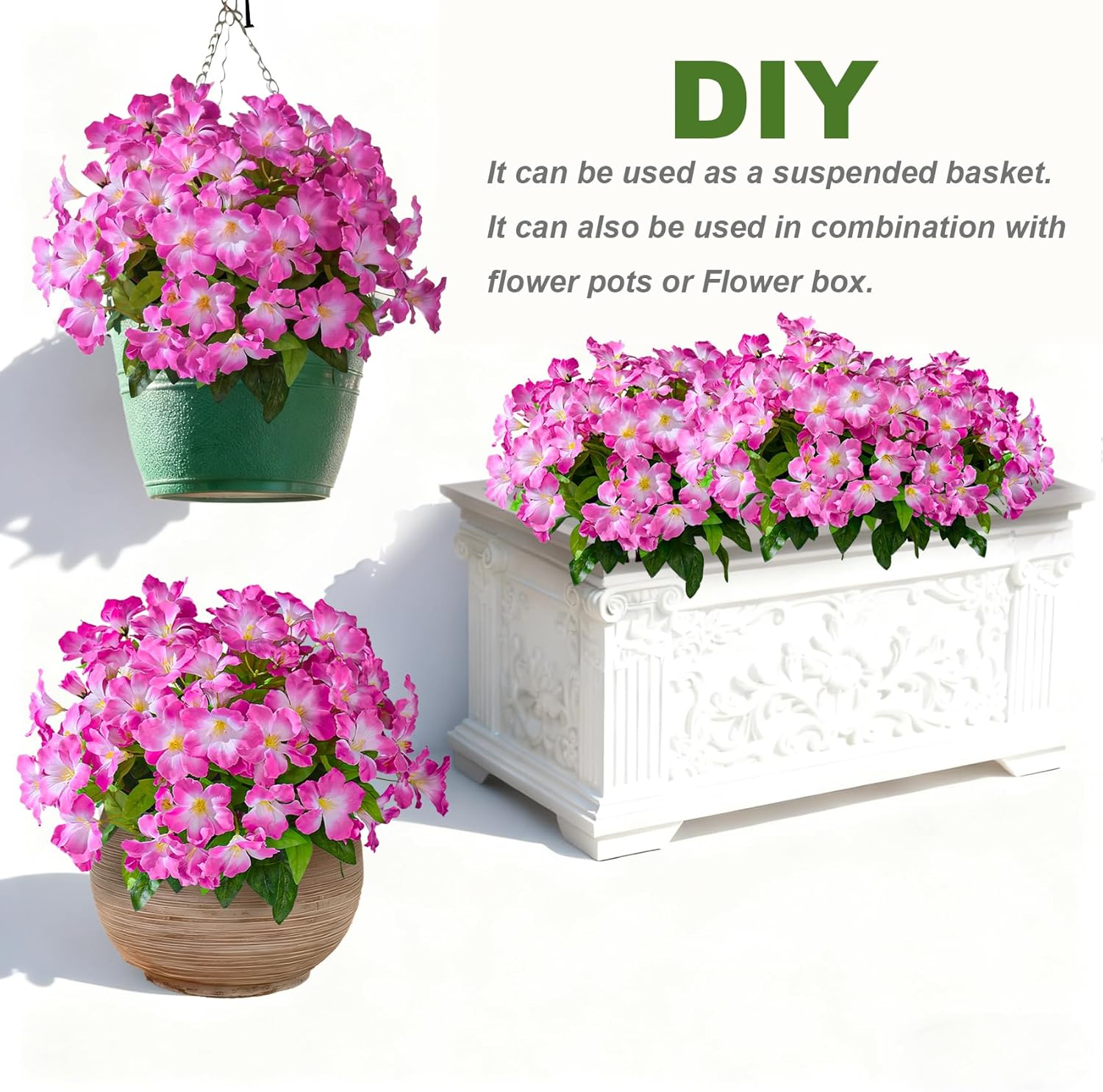Artificial Azalea Flowers for Outdoors 4 Bundles Fake Silk Azalea Bouquet Faux Flower Plants Realistic Fake Flowers for Planter Front Door Patio Garden Box Balcony Walkway Home Decor (Pink) - Image 4