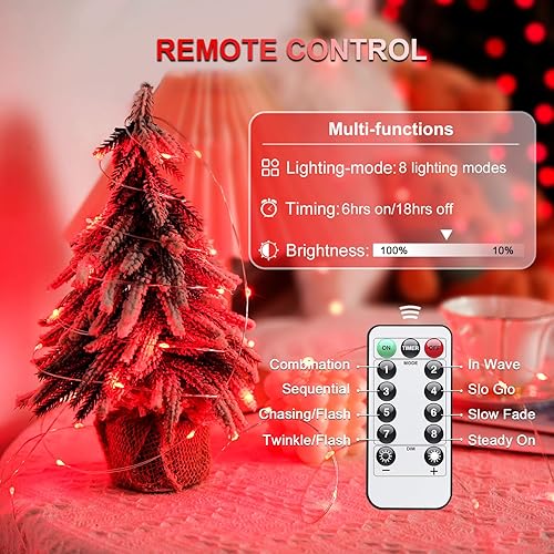 Miniatura 2 de JMEXSUSS 2 Pack Red Fairy Lights Battery Operated, Total 200 LED 66ft Red String Lights Battery Powered with Remote, 8 Modes Christmas Lights for
