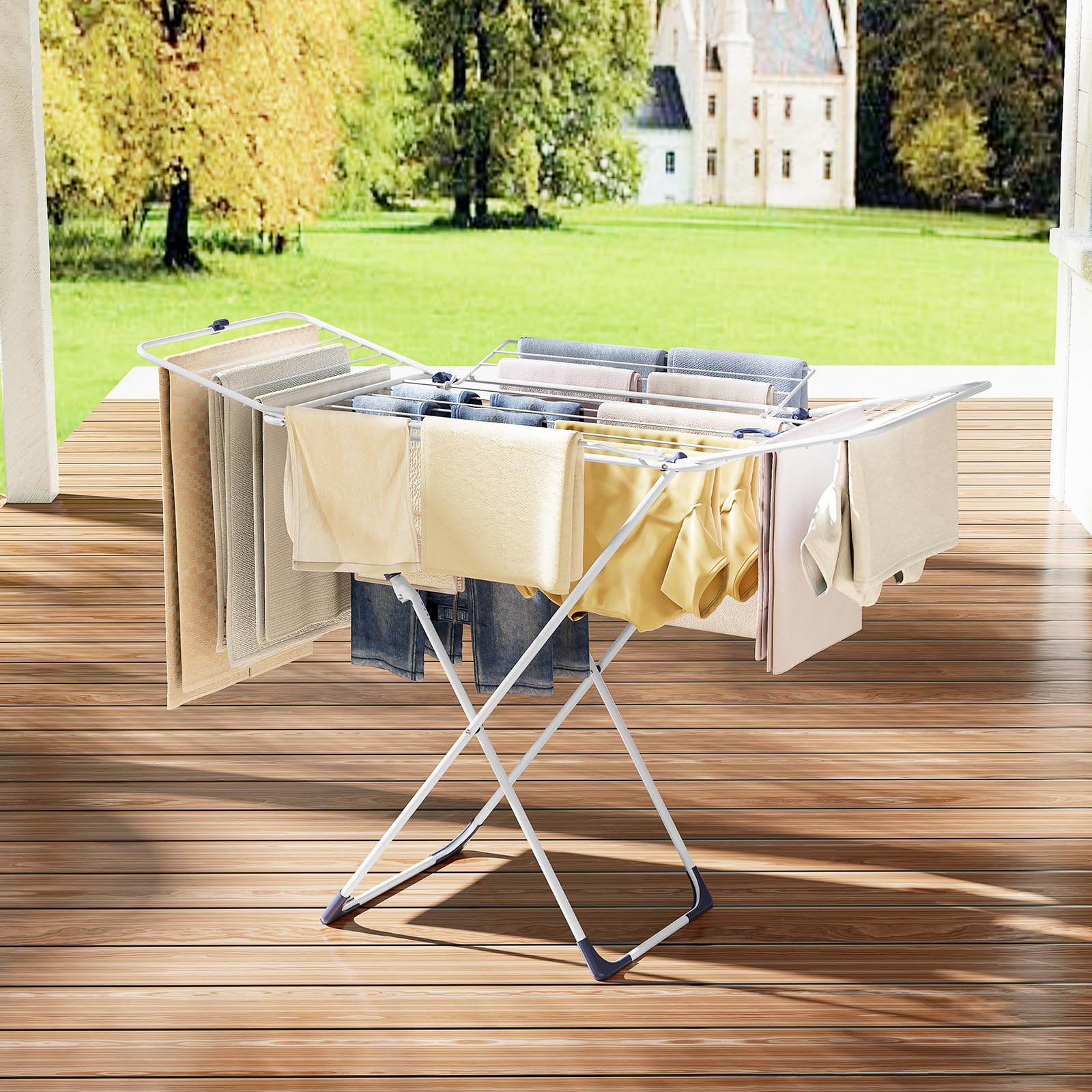 KINGRACK Wäschetrockner Metall, 18M Faltbarer Wäscheständer mit 4 Flügeln, Platzsparend Freistehender Lufttrockner, Innen & Außenverwendbar, 140 cm × 9,8 cm × 85,4 cm, Weiß
