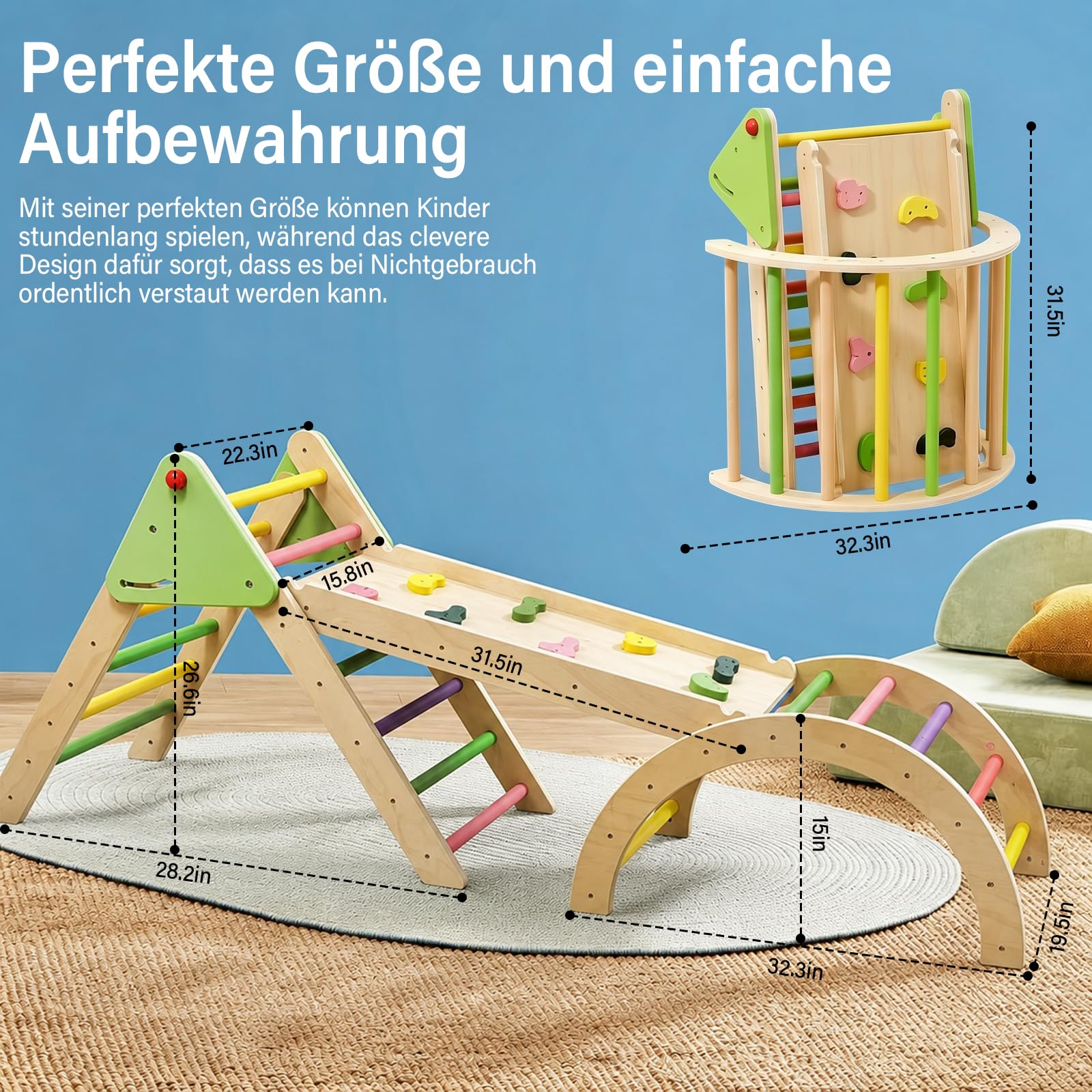 Klettergerüst Indoor Spielset 7-in-1 Klettergerüst mit Rutsche,Bogen für Kleinkinder und Kinder
