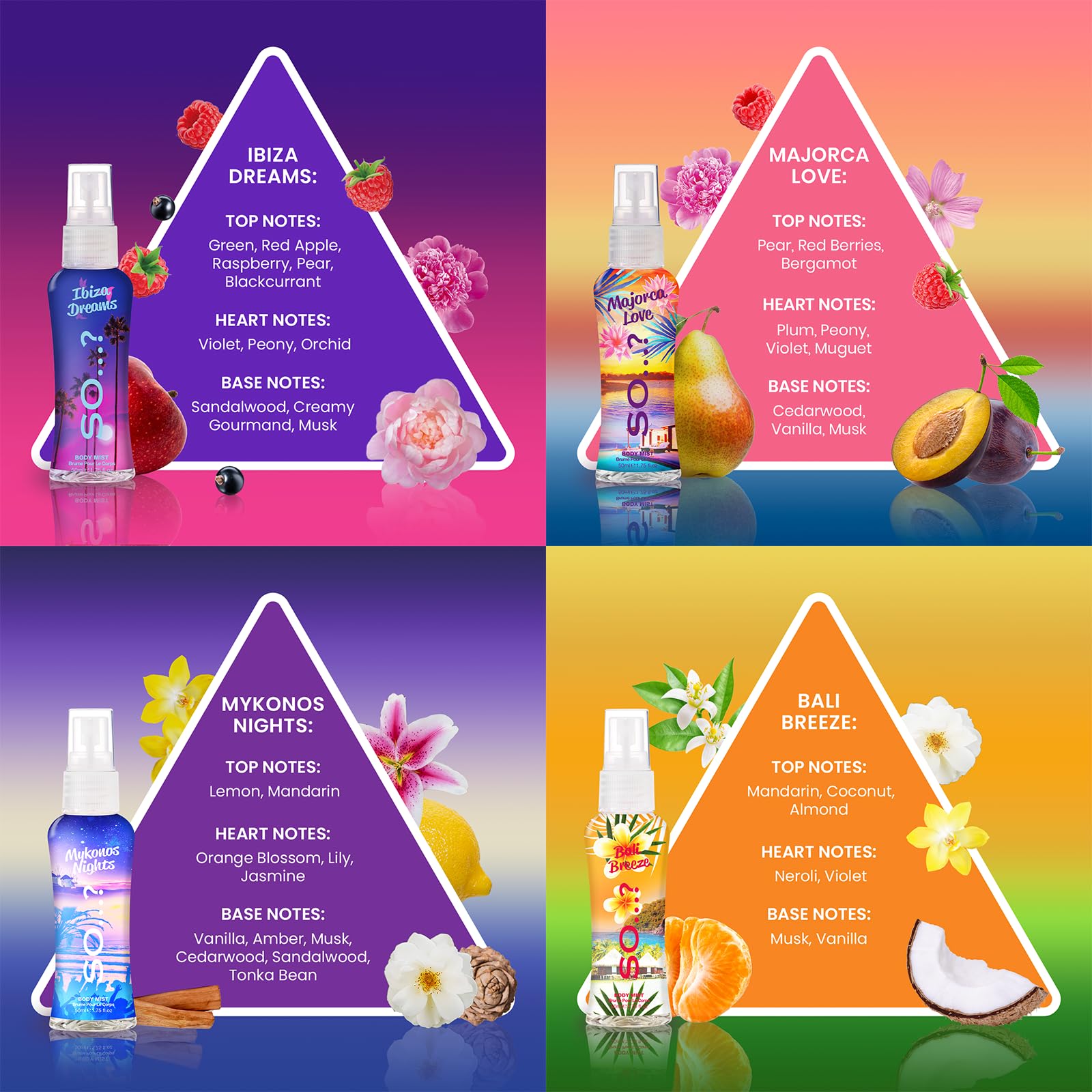 SO…? Damen Galore Body Mist Geschenkset Mixed Bundle Body Mist by So…?, Mädchen Körperspray Geschenkset, Reisegröße Duft (4 x 50 ml) 5 Stück