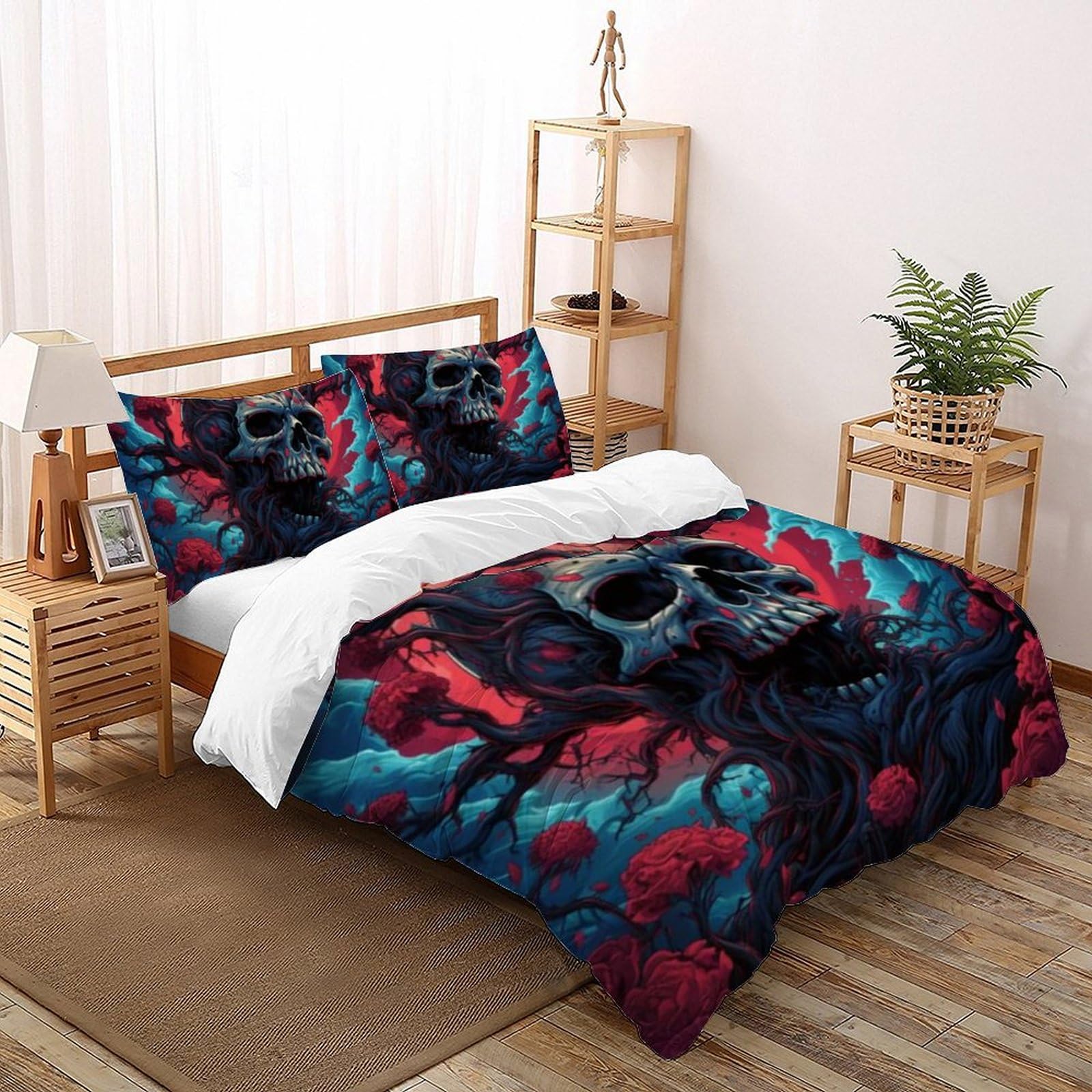 Housse de couette crâne rouge infroissable pour grand lit de garçon et ado