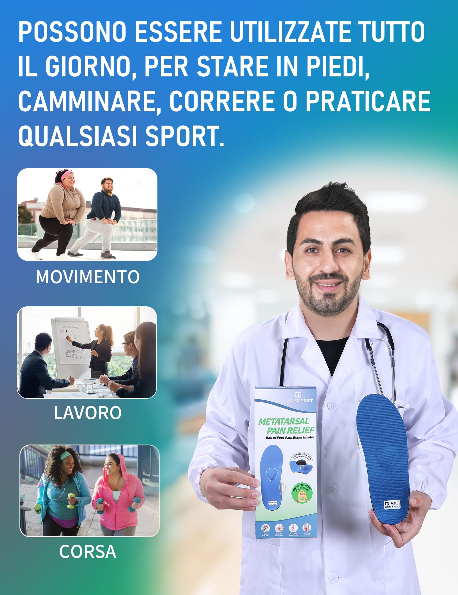 Trustfeet Solette resistenti per il sollievo dal dolore metatarsale per metatarsalgia, neuroma di Morton, sollievo dal dolore alla pianta del piede, fascite plantare, plantari di supporto per arco