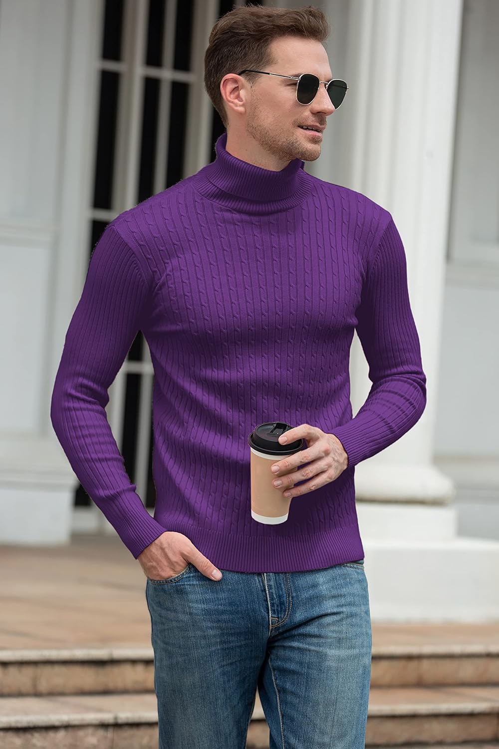 QZH.DUAO Men's Casual Slim Fit Turtleneck Pullover Sweaters Tops with Twist Patterned - Image 5