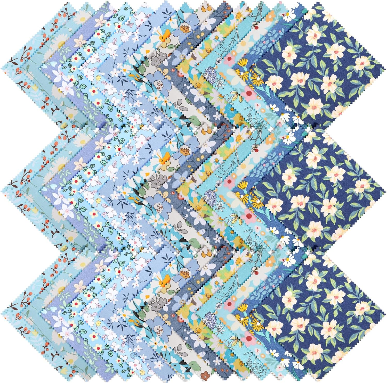 42Pcs 5×5 Precut Quilting Cotton Fabric Squares | Multi-Color Design Printed Floral Sewing Fabric, Pre-Cut Charm Packs for DIY Sewing Scrapbooking Quilting Craft Patchwork