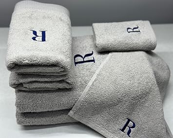 Personalized Towels - Customized Turkish Bath Towel 3 pcs Set - Cotton Towel Set -Monogrammed Towels with Initials Name Embroidery - Idea Silver, 3 Pieces - Towel Set