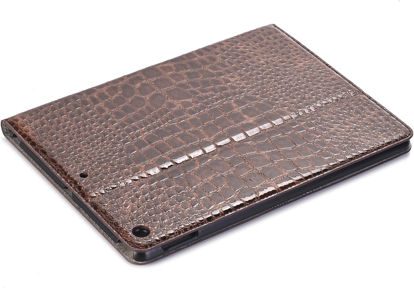iPad 6th/5th 9.7 inch 2018/2017 Case for Women, iPad Air 2nd/iPad Air 1st 9.7'' Case, DMaos Crocodile Reflector Leather Stand Folio Smart Cover, Auto Sleep/Wake, Card Holder - Brown