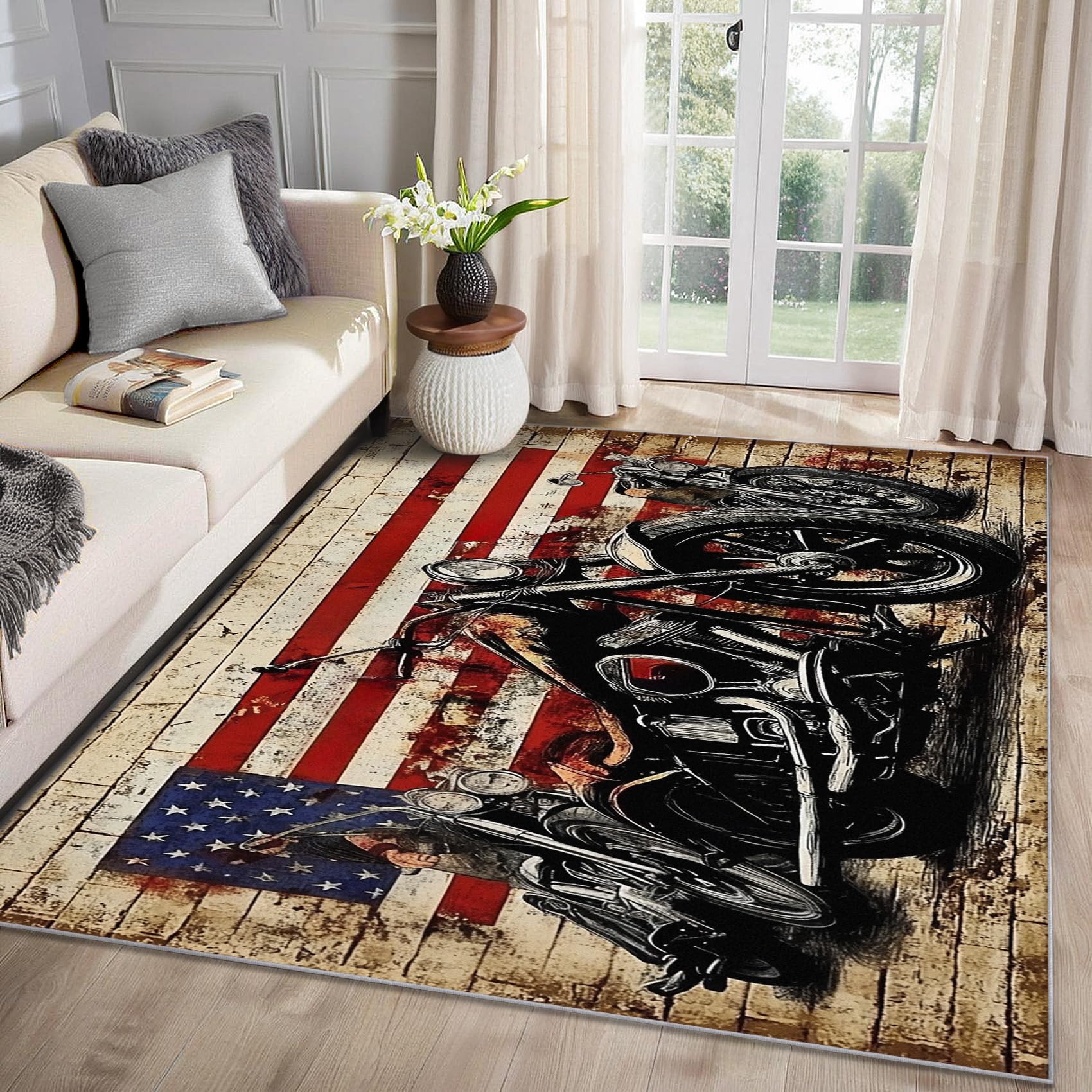 MMYAOKEN Motorcycle Rug for Men - Vintage Dirt Bike Area Rug 5x7 - Washable Non Slip Soft, Racing Motocross Motorbike Rugs for Living Room Bedroom,