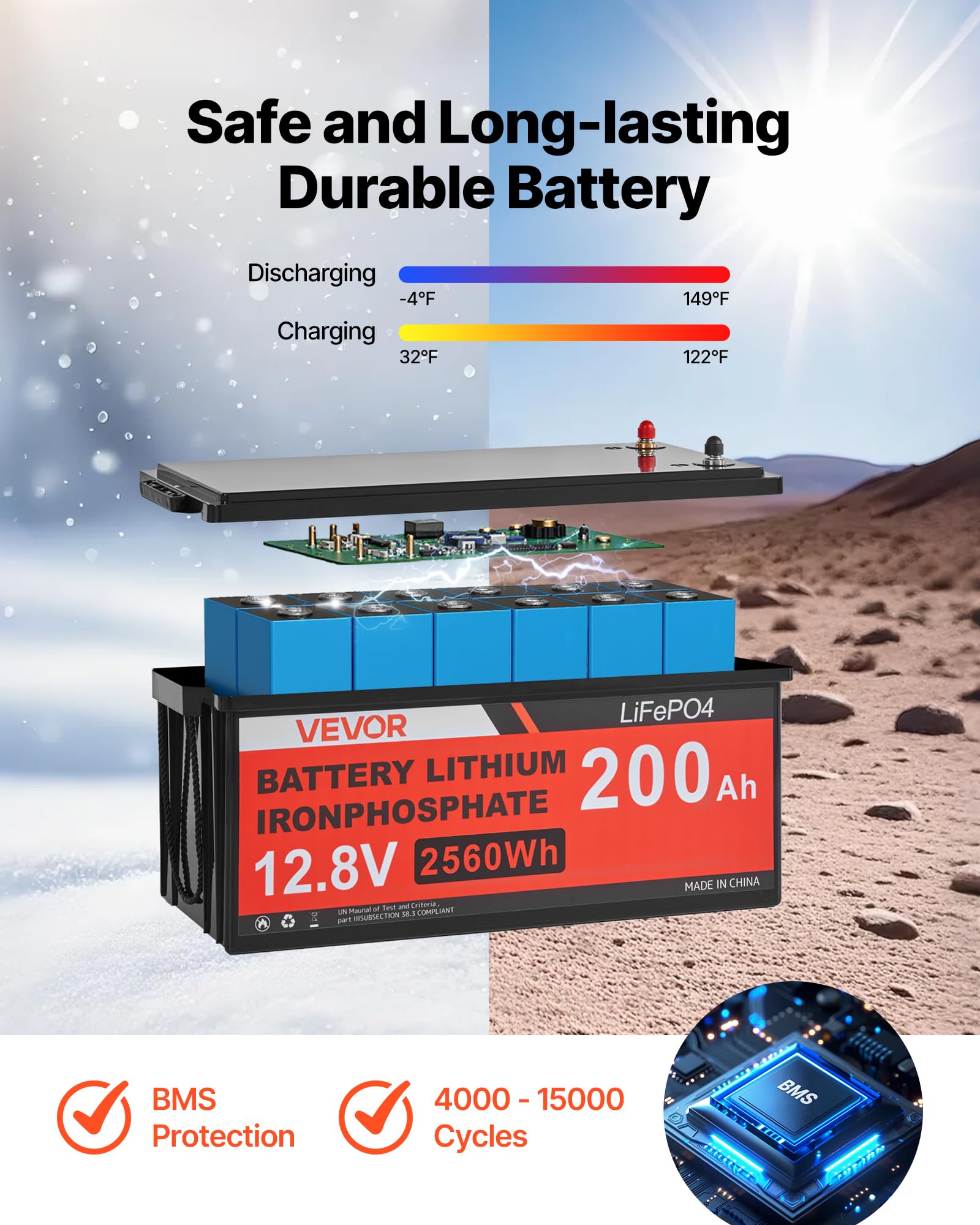 VEVOR 400W Solaranlage Komplettset, Insel Solaranlage Inkl. 4x 100W Mono-Solarpanele 12,8V 200Ah LiFePO4 Stromspeicher 40A MPPT Laderegler & 12V 2000W Wechselrichter, Photovoltaik Inselanlage für Heim