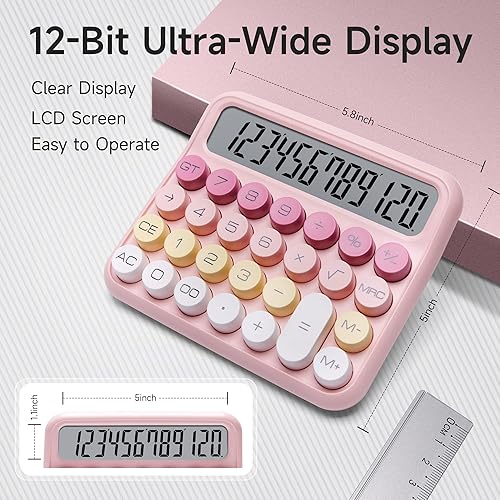 Miniatura 8 de Calculadora de interruptor mecánico, calculadora rosa, bonita pantalla LCD grande de 10 dígitos y botones, calculadora con pantalla LCD grande,