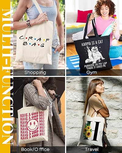 Miniatura 7 de AUSVKAI Bolsa de lona estética linda para mujeres, bolsa de comestibles universitaria, tela de algodón, para la playa, regalo