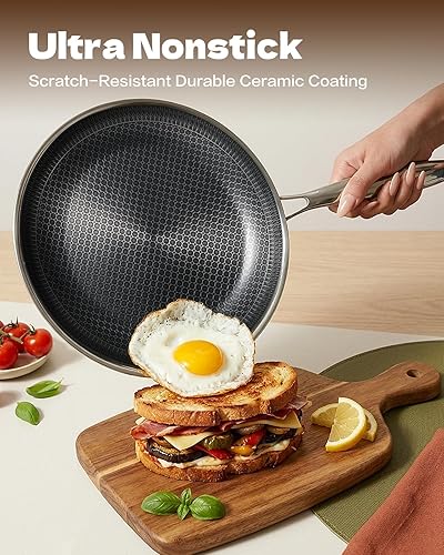 Miniatura 6 de Juego de ollas y sartenes de 15 piezas, antiadherentes de acero inoxidable de tres capas, apto para horno, sin PFOAPTFE, apto para lavavajillas,