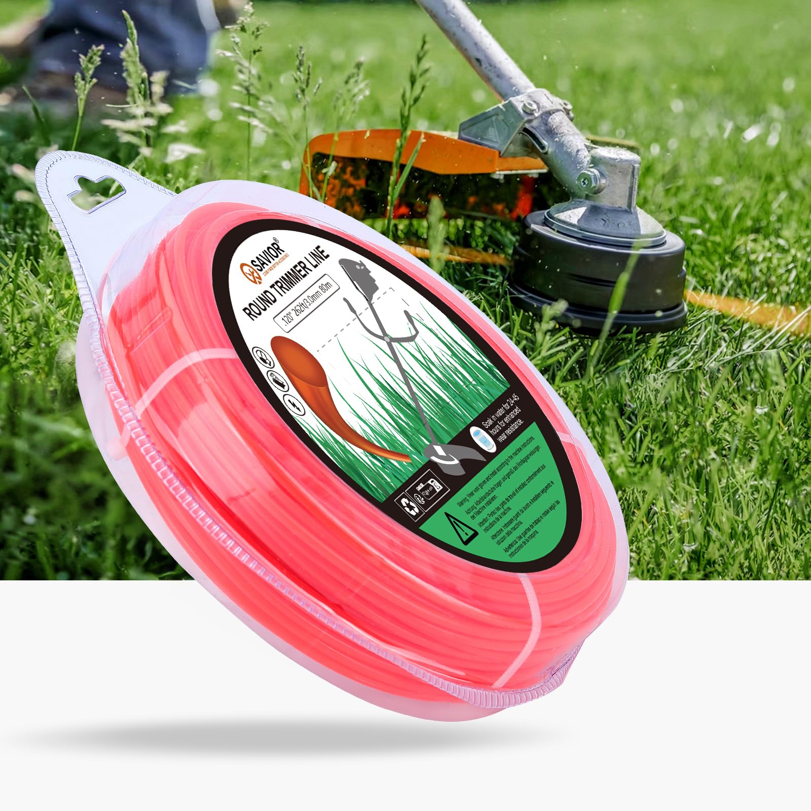 Savior Żyłka do podkaszarki 3,0 mm x 80 m żyłka do koszenia żyłka nylonowa | Żyłka do podkaszarki do trawnika, żyłka do podkaszarki do trawnika, 3,0 mm (0,120") x 80 m okrągła