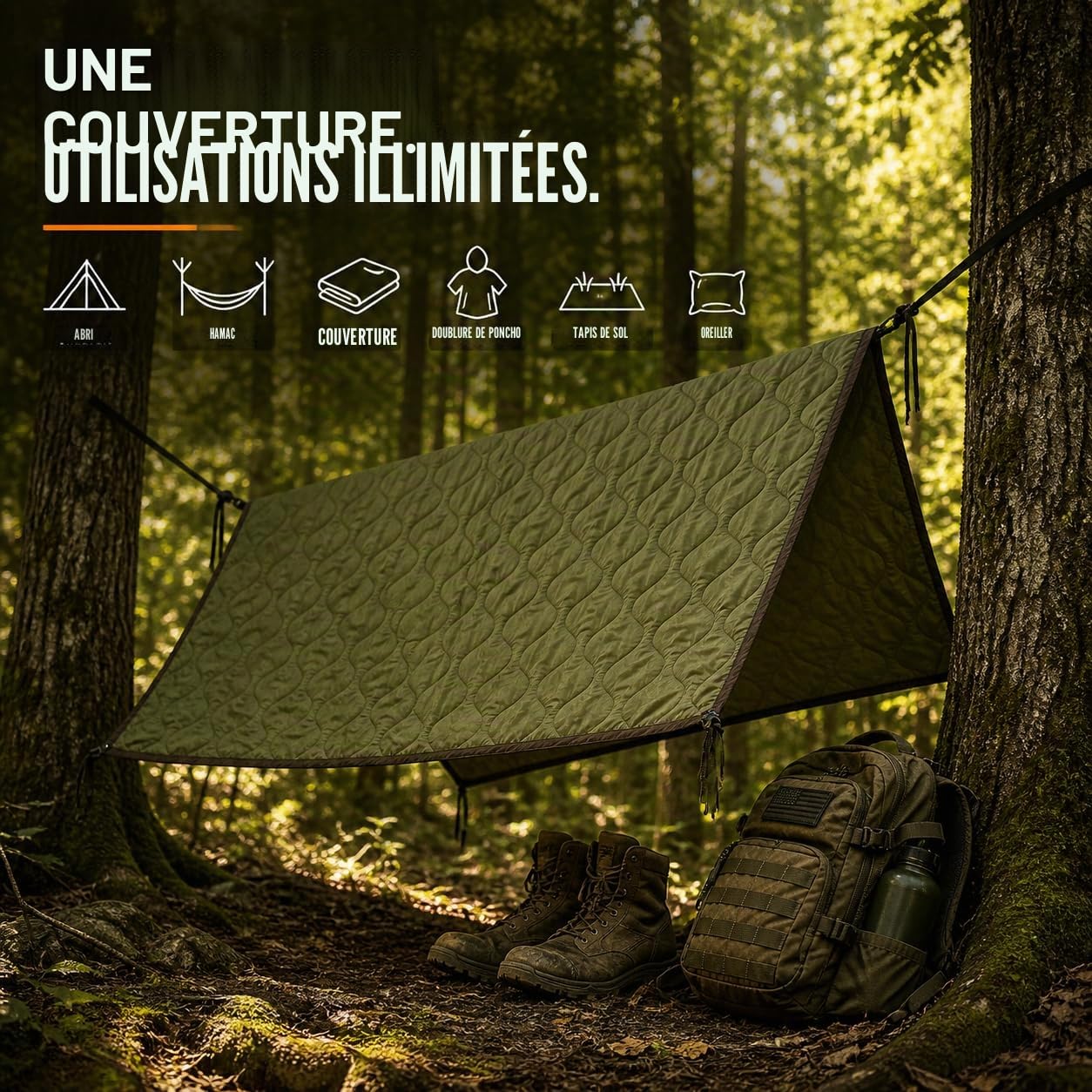 USGI Industries Couverture Militaire Woobie | Couverture de Camping à Isolation Thermique | Grande Taille, Portable, Isolation, résistante à l'eau, pour la randonnée, la Survie | Sac de Transport de