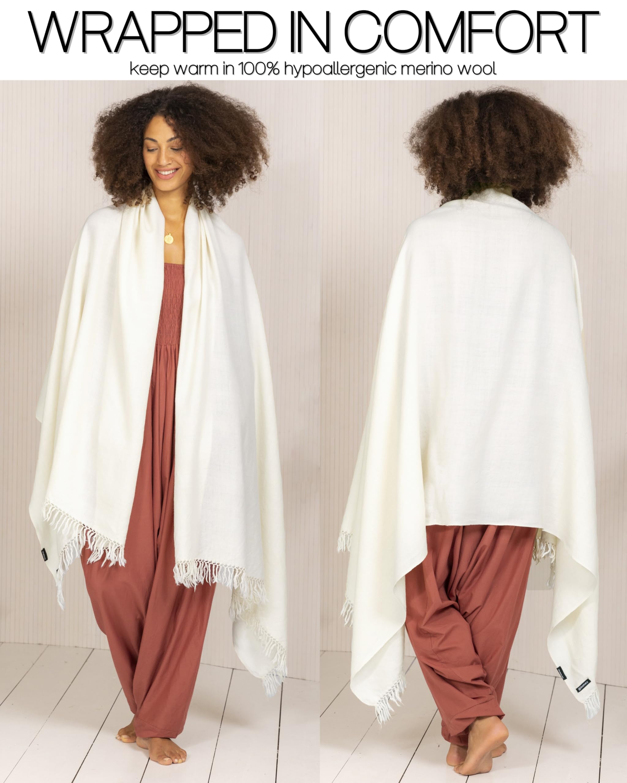 likemary Bufanda Mujer Invierno - Pashmina Mantón de Lana Merina - Chal Fular Extra Grande - Tejida a Mano - Regalo para Mujer Comercio Justo