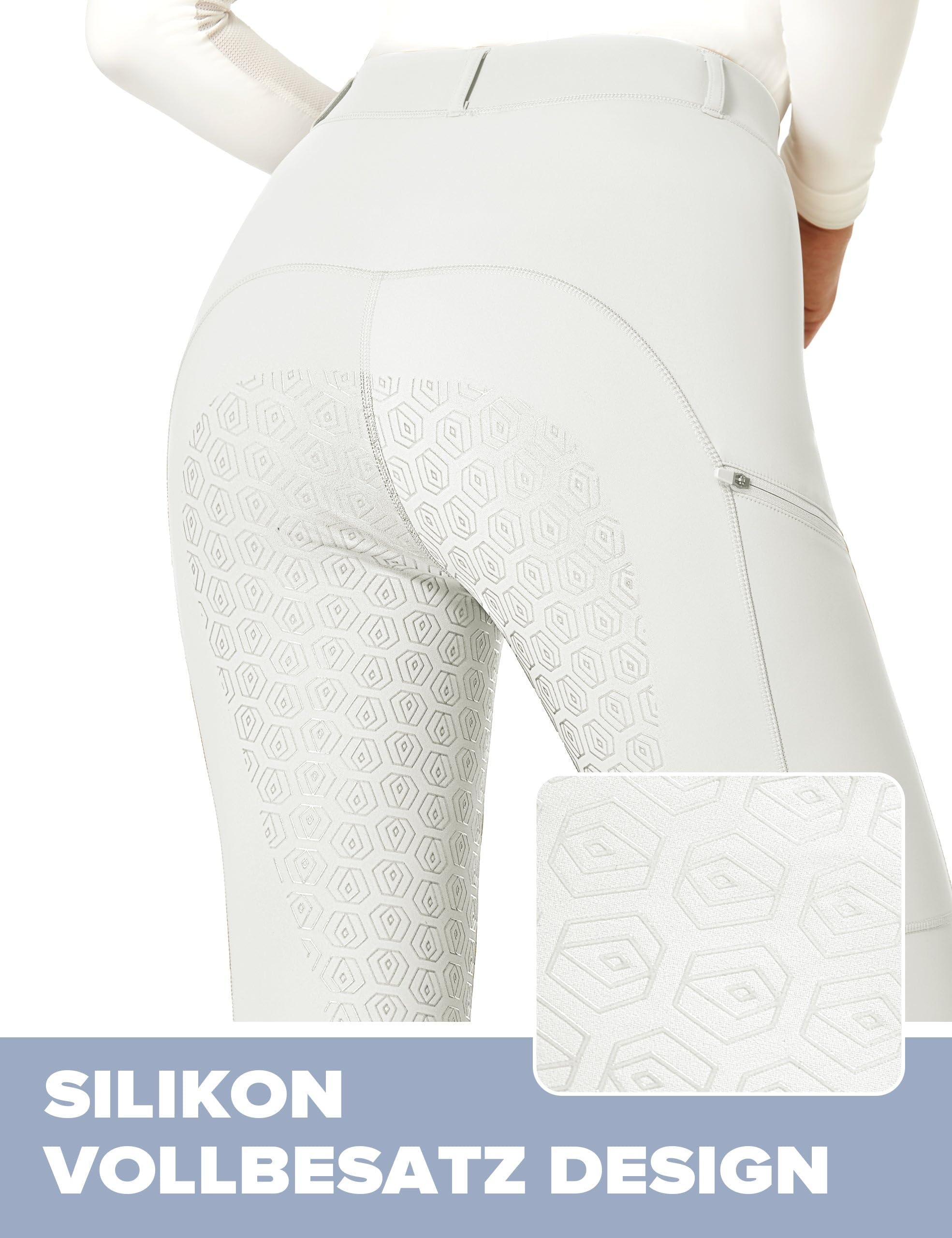 FitsT4 Sports Leggings de equitación para mujer, de silicona, con funda para teléfono móvil y trabillas para cinturón, para equitación