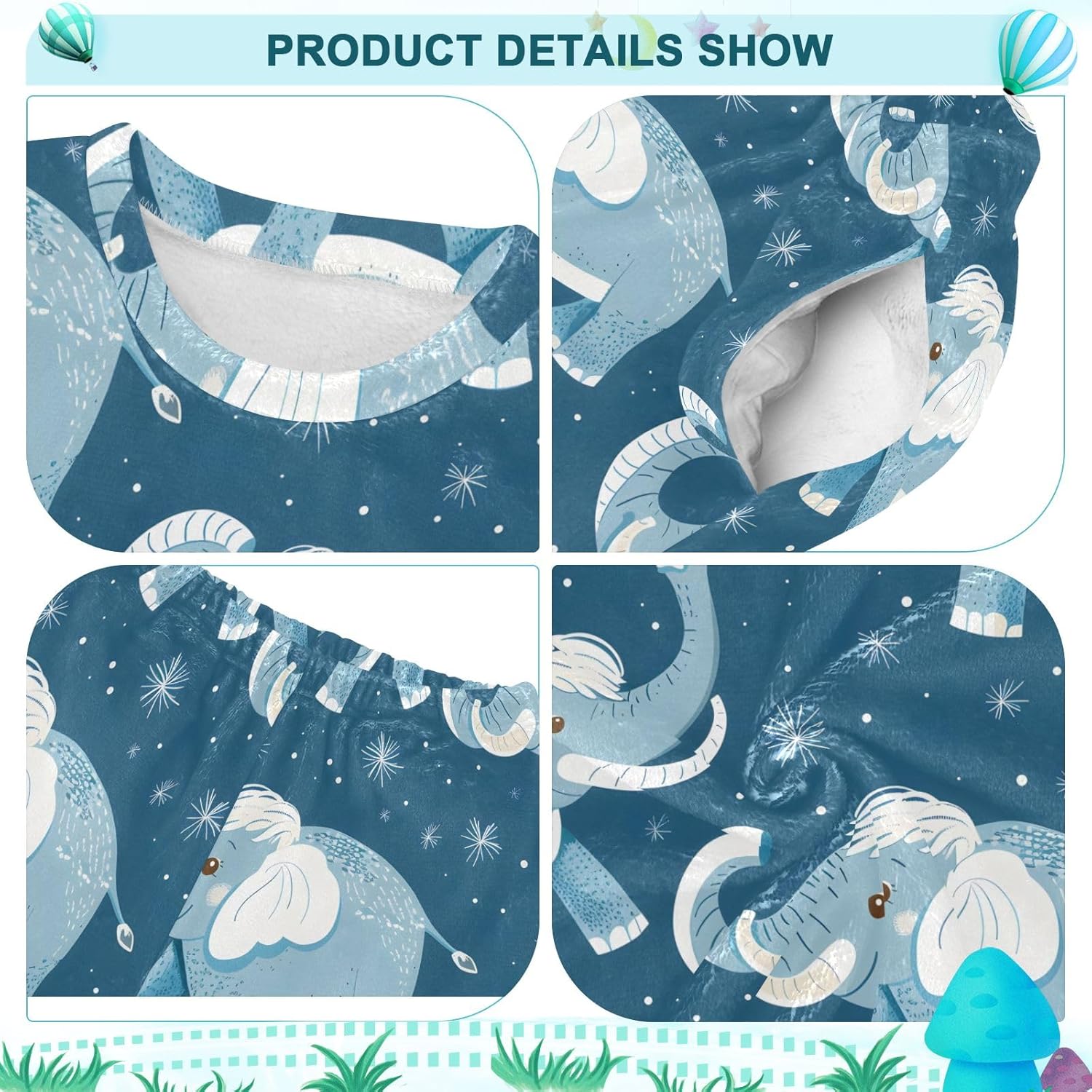 Kids Flannel Sets Elephant Blue Warm Plush Relaxed Clothing for Boys and Girls