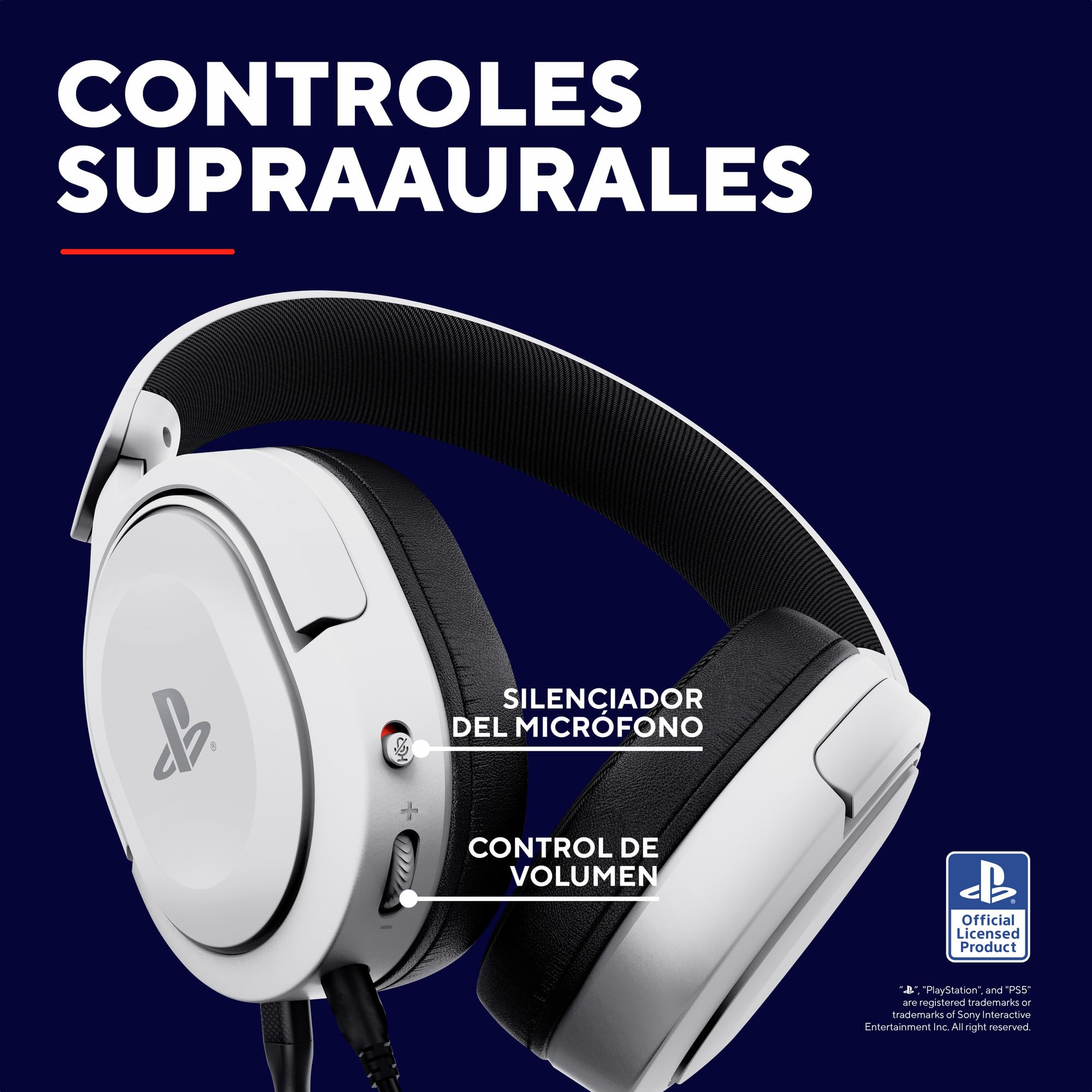 GXTrust 498W Forta Cascos PS5 / PS4 Sostenibles, Licencia Oficial para PlayStation 5, Diadema Regulable, Micrófono Extraíble, Auriculares Gaming, Cable de 1.2 m, Blanco