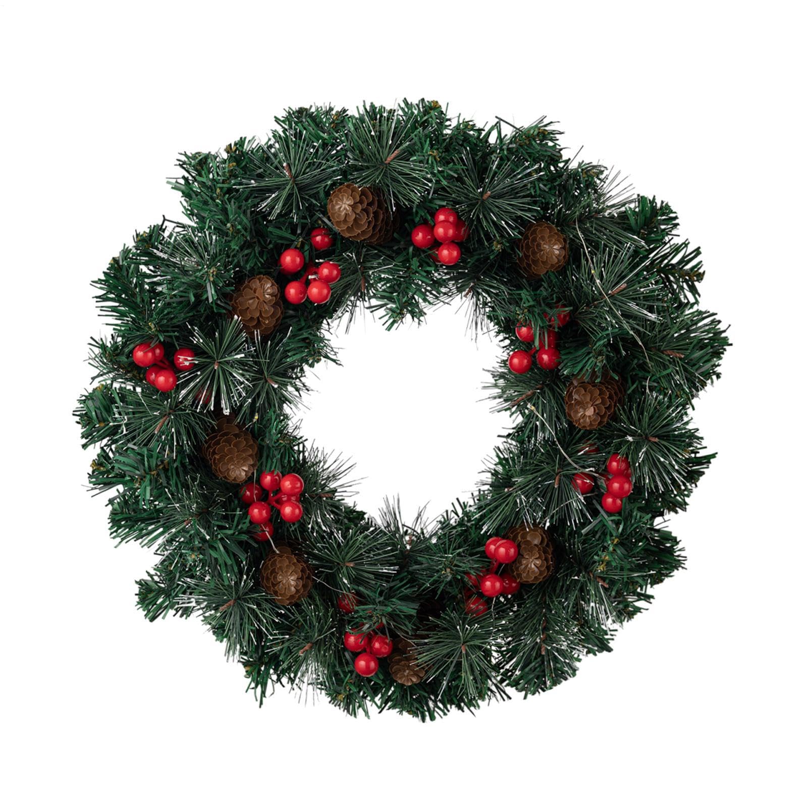 Corona de Navidad para exterior e interior de 40 cm con luces para pared y hogar