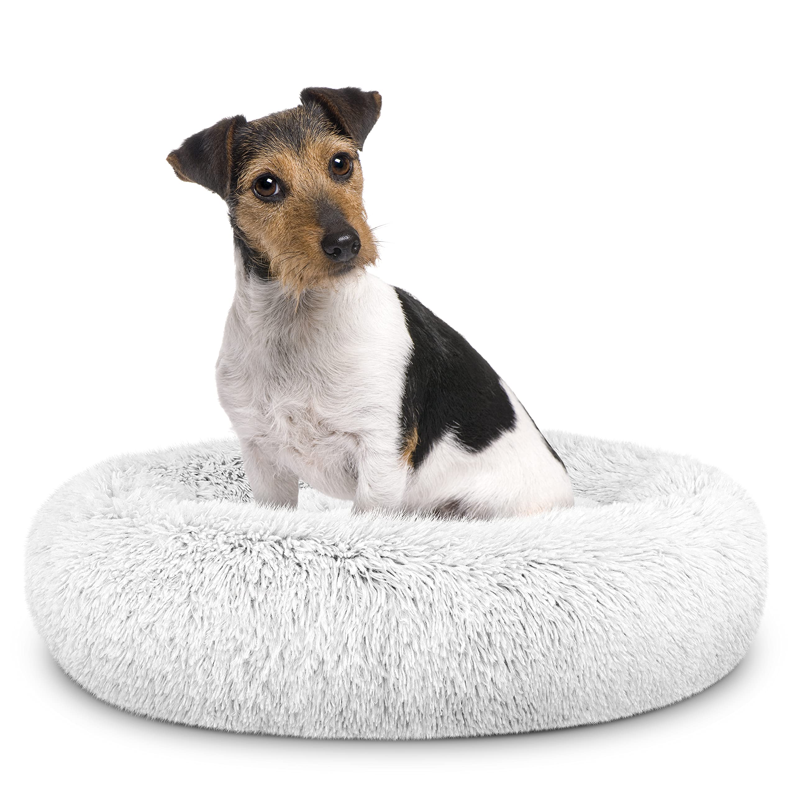 The Dog’s Bed Sound Sleep Donut Dog Bed, Medium Ice White Plush Removable Cover Calming Nest Bed