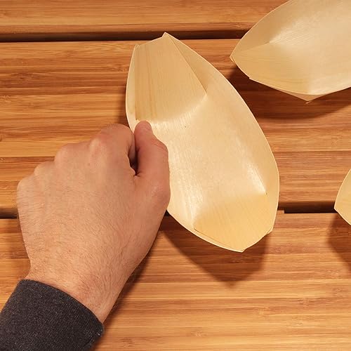 Miniatura 10 de BambooMN Marca platos desechables de madera para barcos, 4.3 pulgadas de largo x 2.5 pulgadas de ancho x 1 pulgada de alto, 100 piezas