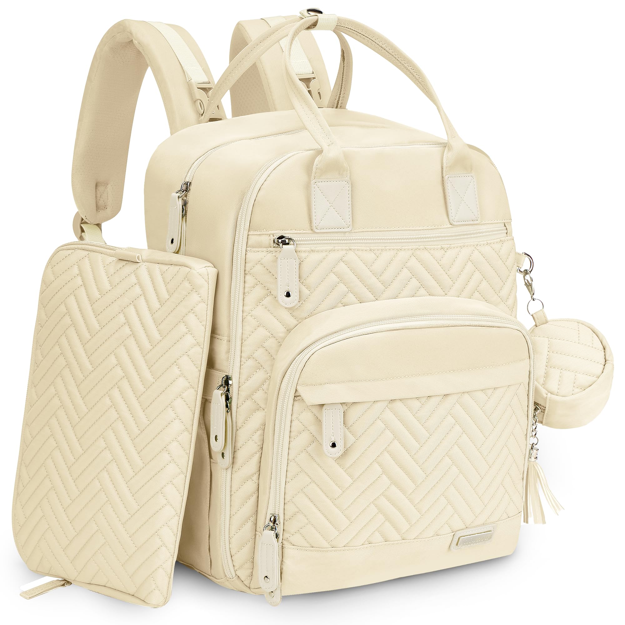 diaper bag backpack, iniuniu large unisex baby bags with diaper pouch, washable changing pad, pacifier case and stroller straps,apricot