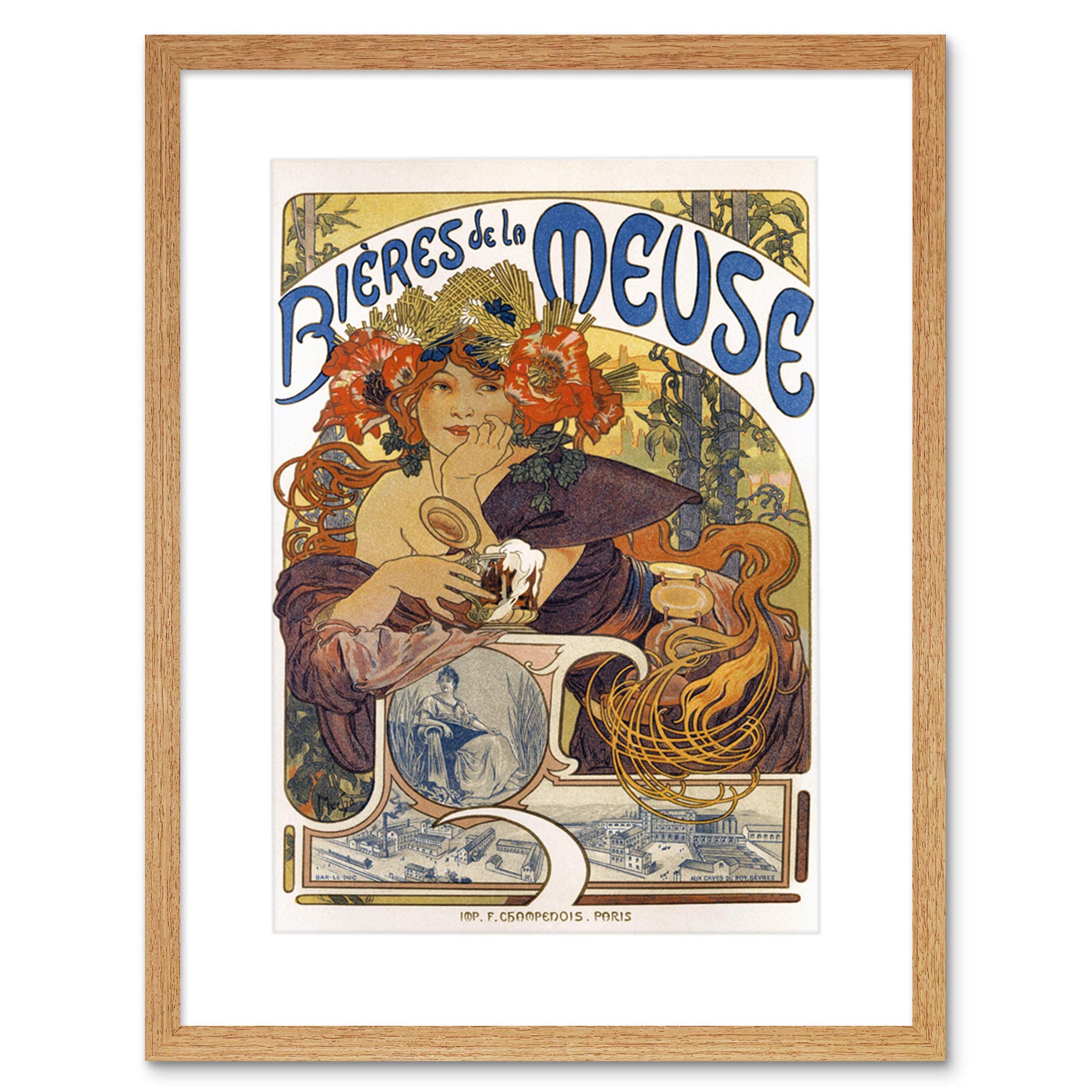 Wee Blue Coo Beer Of The Meuse Paris France Vintage Artwork Framed Wall Art Print 12X16 Inch
