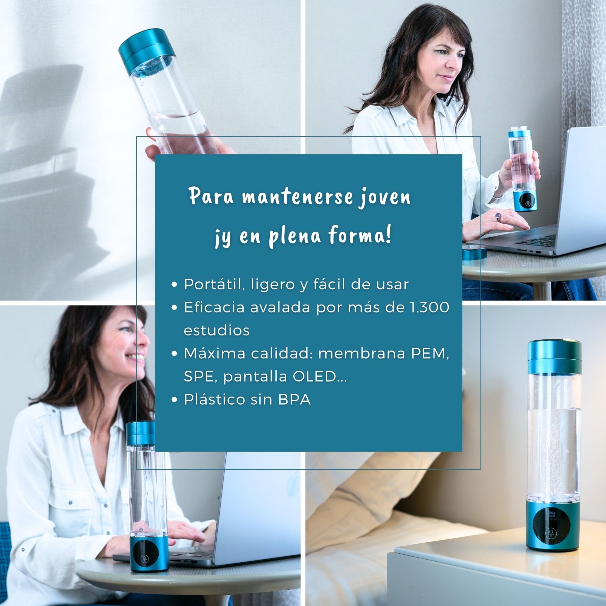 CLIMSOM PURE | Botella Hidrogenada para Recuperación Deportiva | Botella de Agua Hidrogenada Portátil 280 ml | Antioxidante Potente | Libre de BPA