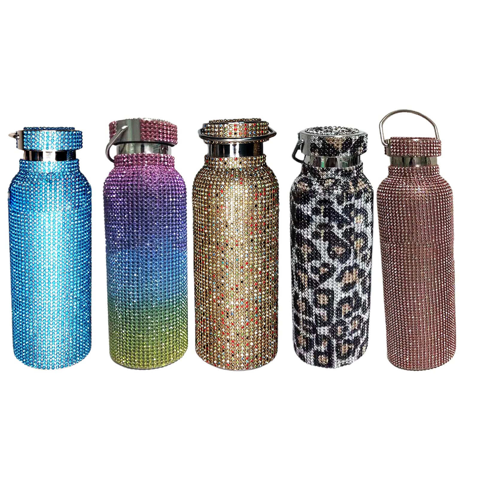 Bottiglia d'acqua in acciaio inox, 350 ml/500 ml/750 ml con strass intarsiato isolamento termico tazza dell'acqua per lavoro, palestra, viaggio leopardo dorato 750 ml