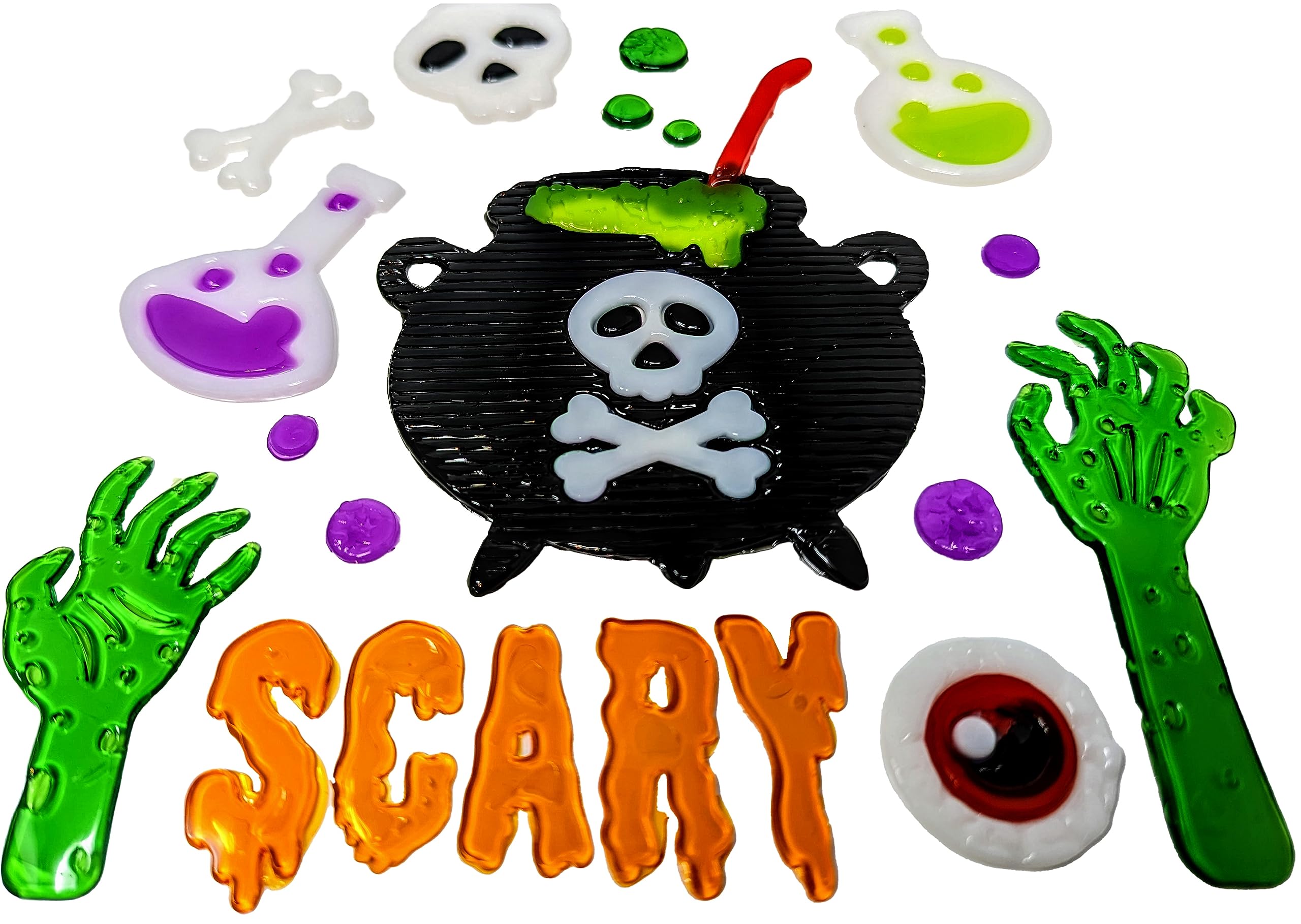 Halloween Gel Window Stickers – Scary Cauldron Design – Reusable Halloween Gel Clings for Windows, Mirrors & Glass – 1 Sheet (20x20cm) – Spooky descoration