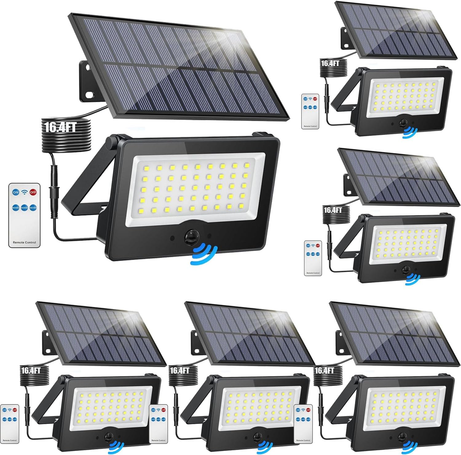 6 Pack Solar Motion Sensor Security Lights - 20W LED Wall Lights with 3 Modes, Cordless, Waterproof, Solar Powered for Wall, Garden, Garage