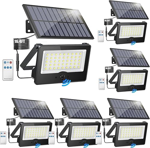 Paquete de 6 luces LED solares de pared para exteriores, luces de seguridad con sensor de movimiento de 20 W con 3 modos de iluminación, luz de