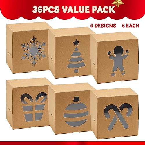 Miniatura 10 de JOYIN 36 cajas de galletas de Navidad, cajas blancas con ventana de 4 x 4 x 2.5 pulgadas, caja de regalo de panadería para Navidad, fiestas,