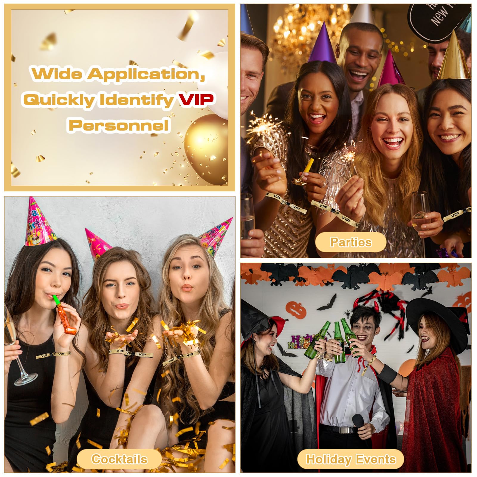 60 Piezas Pulseras de Entrada VIP Bandas de Entrada de Tela Cintas Identificativas de Oro Negro Pulseras de Identificación con Cierre para Fiesta Festival Evento Concierto Cumpleaños Boda