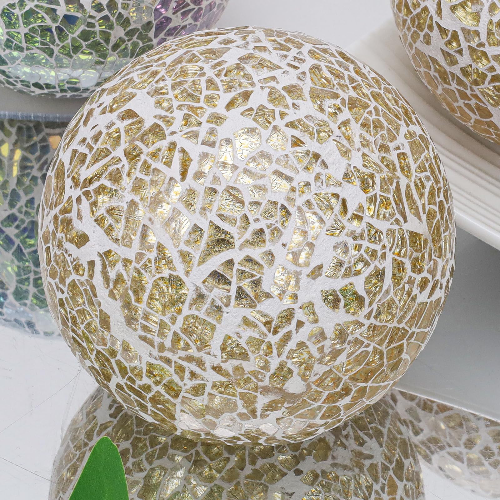 Lot de 3 boules de Noël en verre (D80 mm) Impérial Blanc laine et or