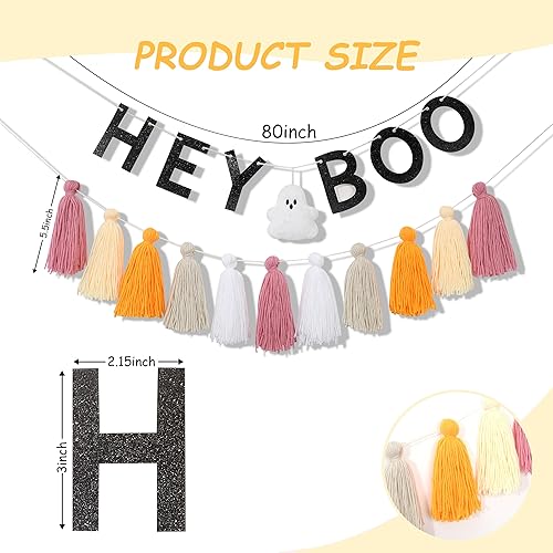 Miniatura 2 de Hey Boo - Pancarta con borlas de fantasma, pancarta de borla de fantasma para Halloween, decoración del hogar de Halloween, pancarta de fantasma,