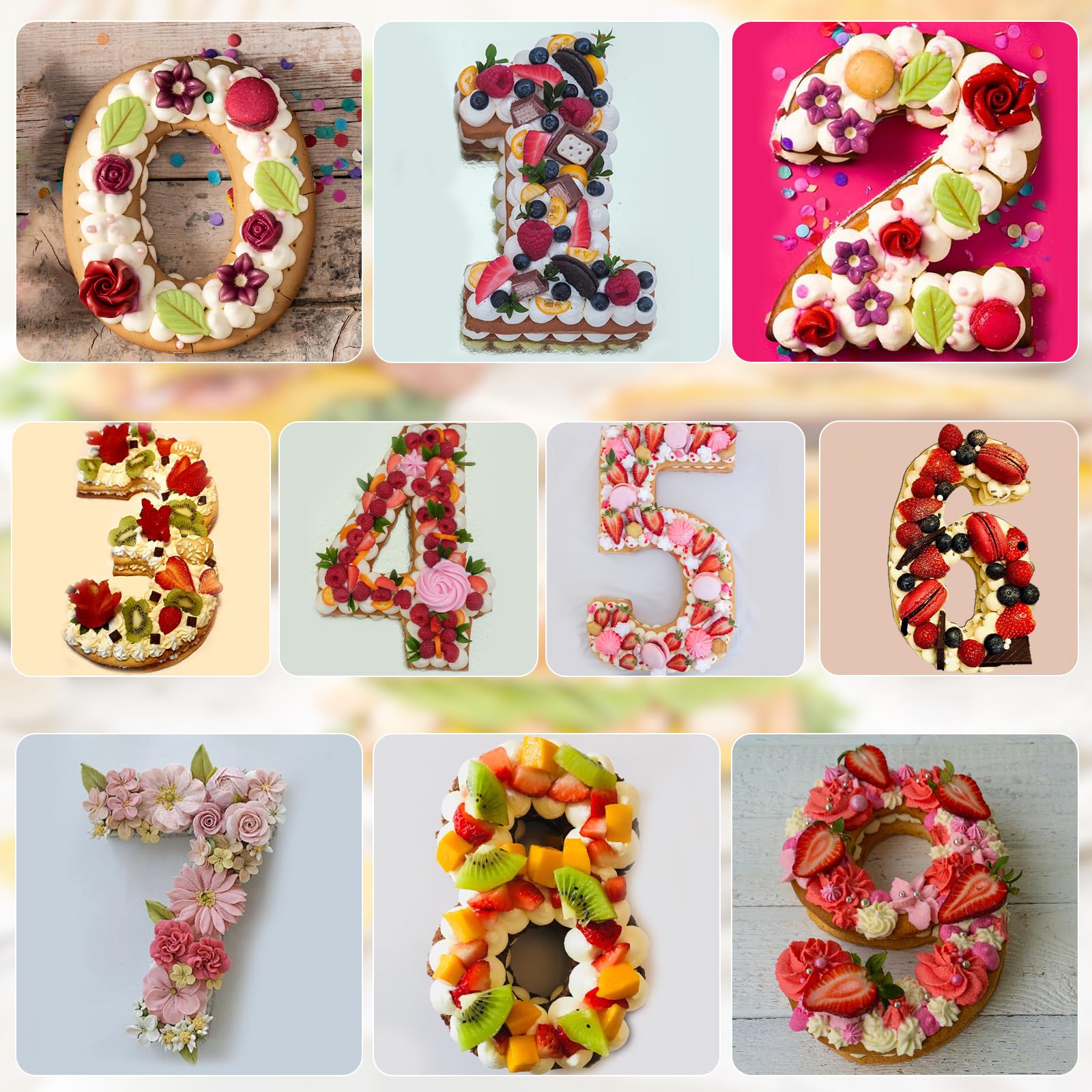 Kuchenform Zahlen, 9 Stück 10 Zoll Number Cake Backform, Großes Silikon Zahlenbackform Zahlen kuchenform Zahlen Backform Zahlentorte für Backen(0-8)-Rot