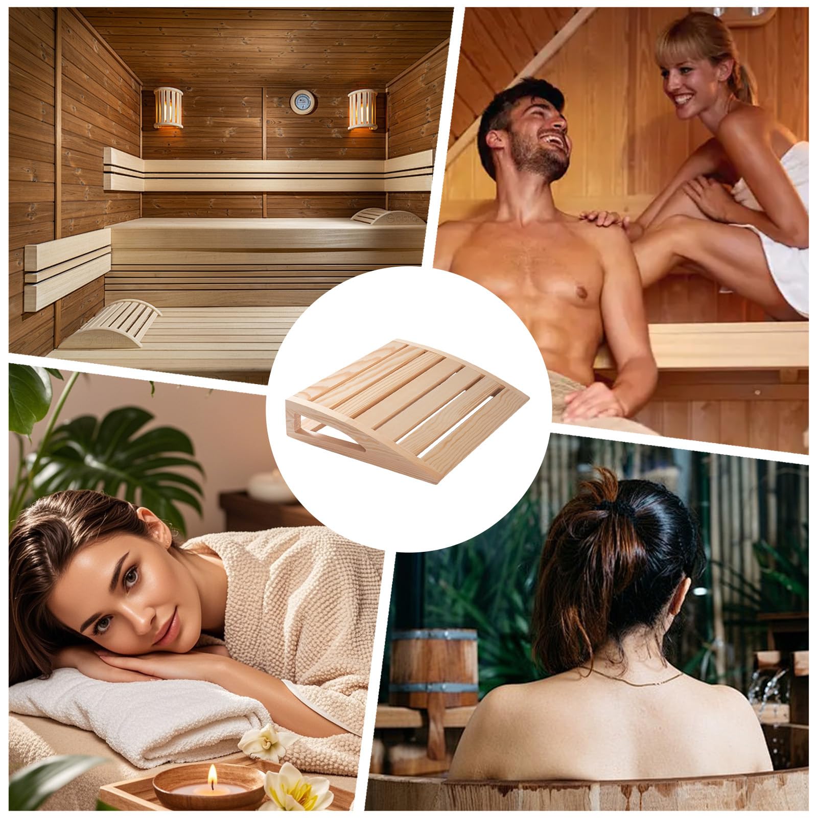 Reposacabezas de Madera para Sauna 38x31x7cm Transpirable A Prueba de Humedad Diseño Ergonómico
