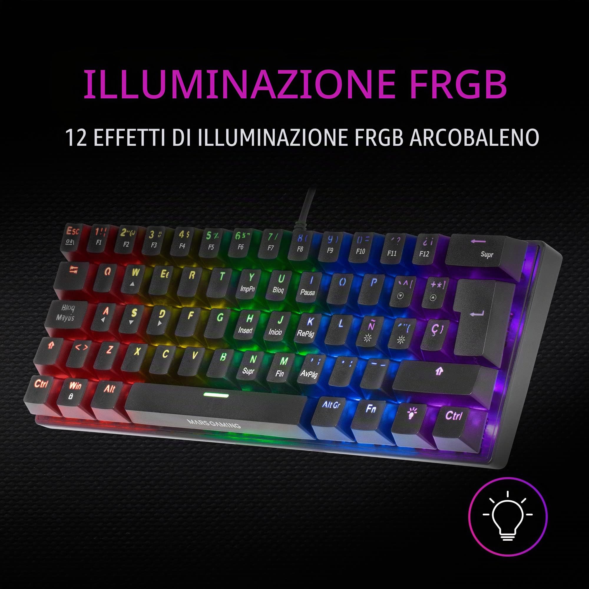 Mars Gaming MK60 Nero, Tastiera Gaming Meccanica FRGB, Antighosting, Switch Meccanico Blu, Lingua Italiano