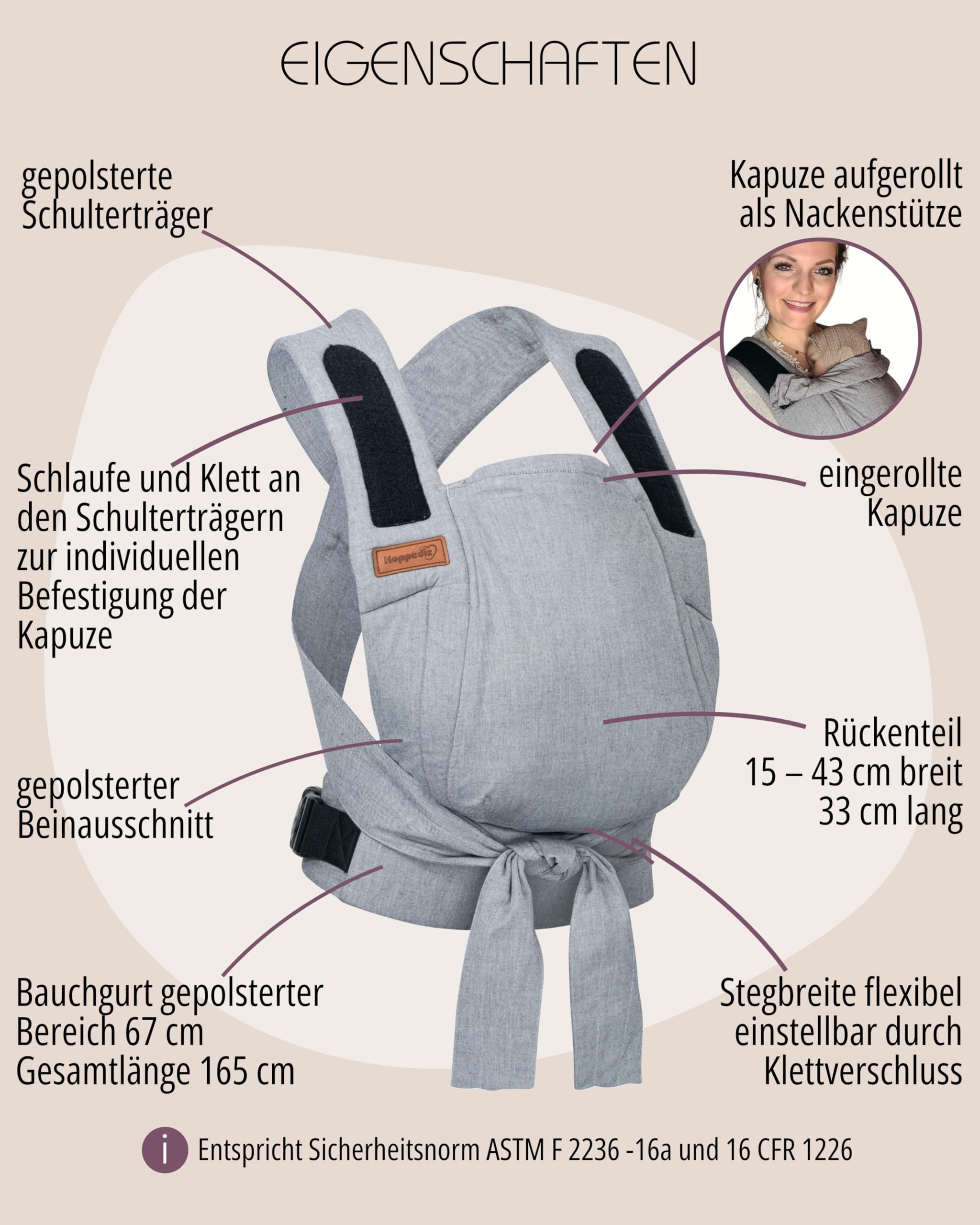 Hoppediz Babytrage Bondolino b.pure Bauchtrage Hüfttrage Rückentrage ab Geburt Elba