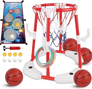 YOFIT 3-in-1 Pool Basketball Hoop Set, Floating Pool Toys with Balls and Rings for Kids and Adults